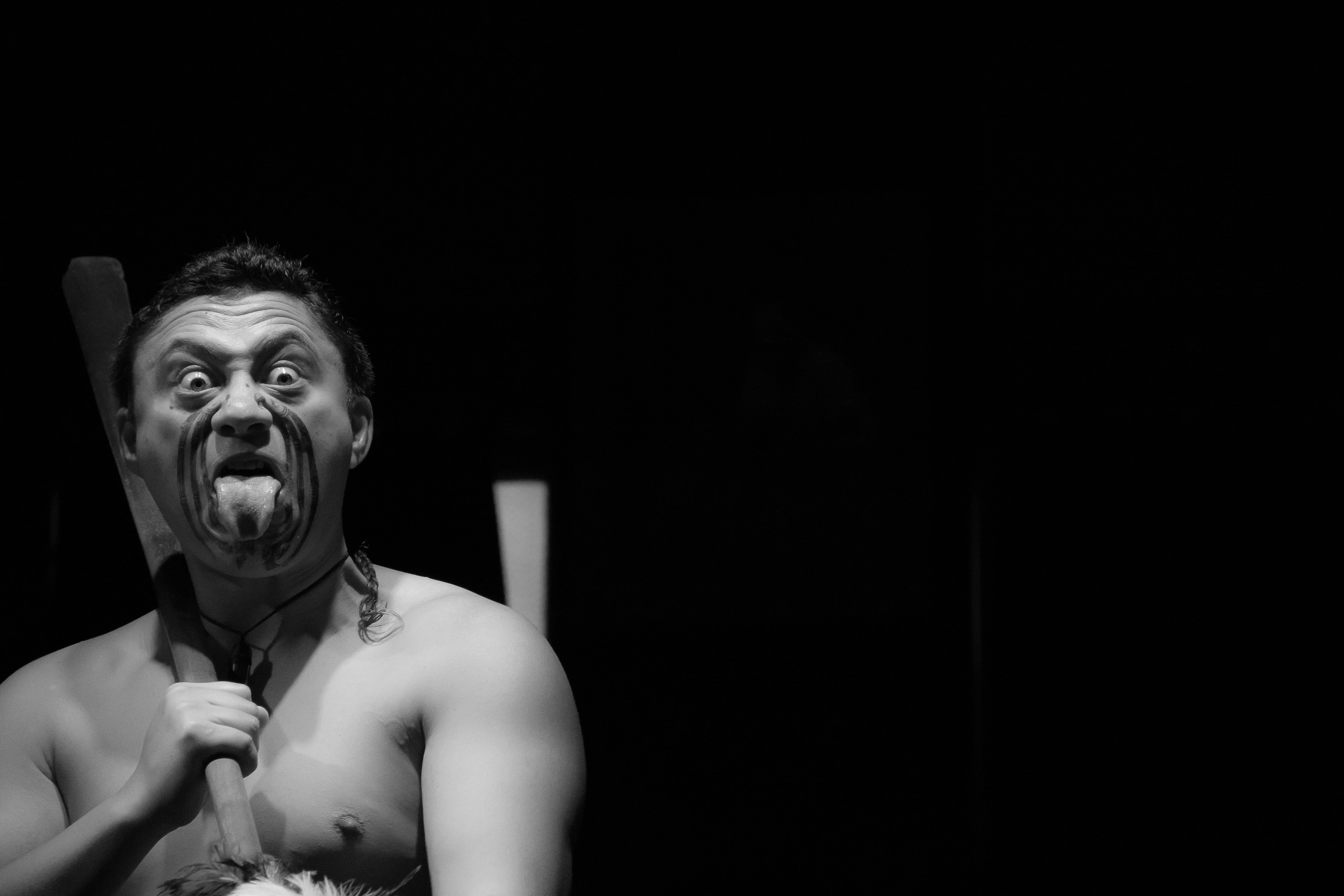 maori, human teeth, men, mouth open, headshot, looking at camera, waist up, 5K, adult, warrior, stick out tongue, front view, new zealand, eingeborerner, HD Wallpaper