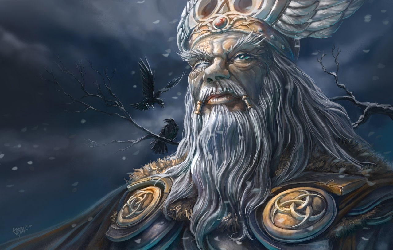 outdoors, day, low angle view, Fantasy, sculpture, craft, statue, nature, representation, art and craft, gold colored, Odin, sky, 720P, Gods, human representation, HD Wallpaper
