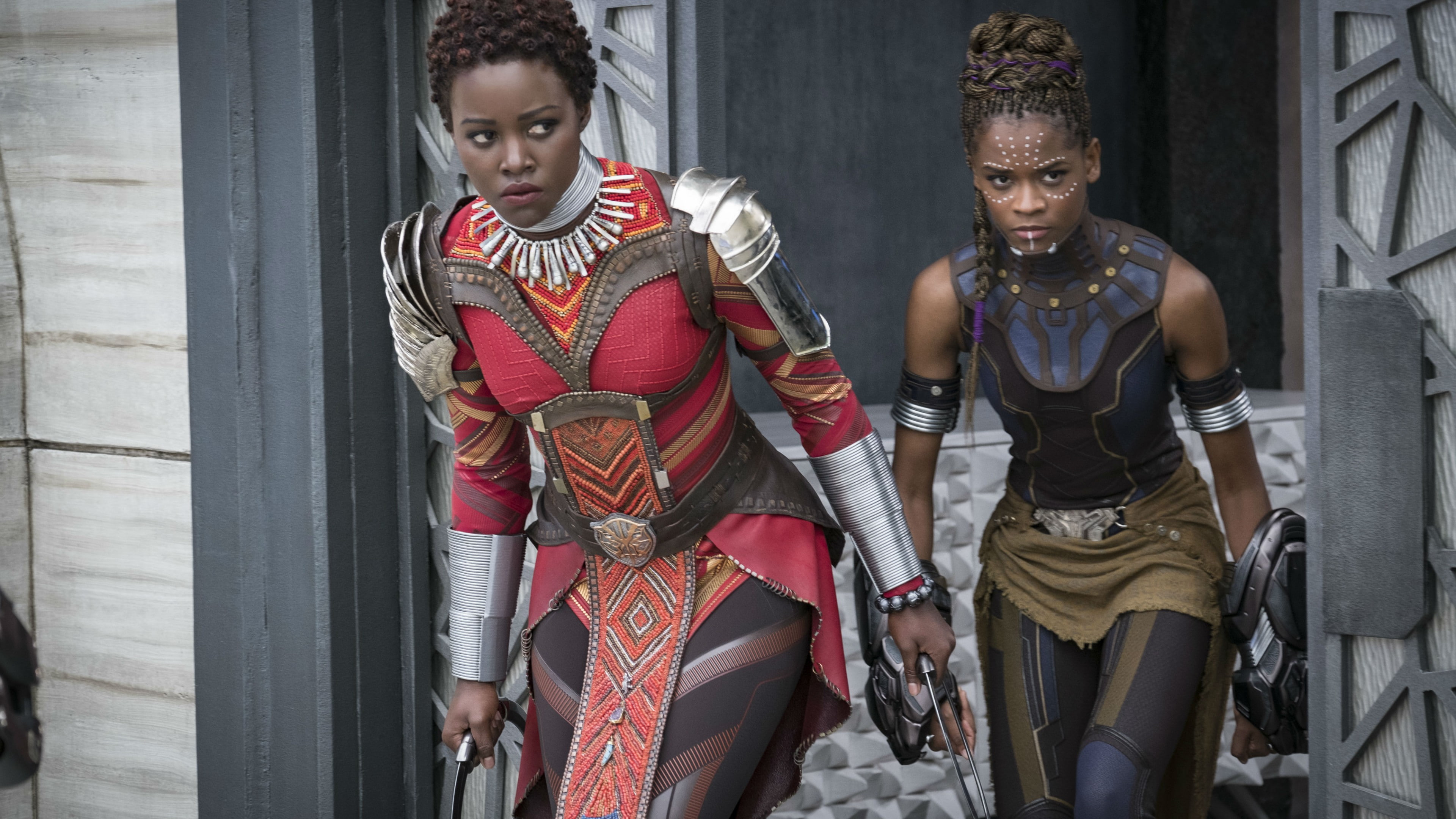 Black Panther, okoye, shuri, Lupita Nyongo, Letitia Wright, 4k, 4K, HD Wallpaper