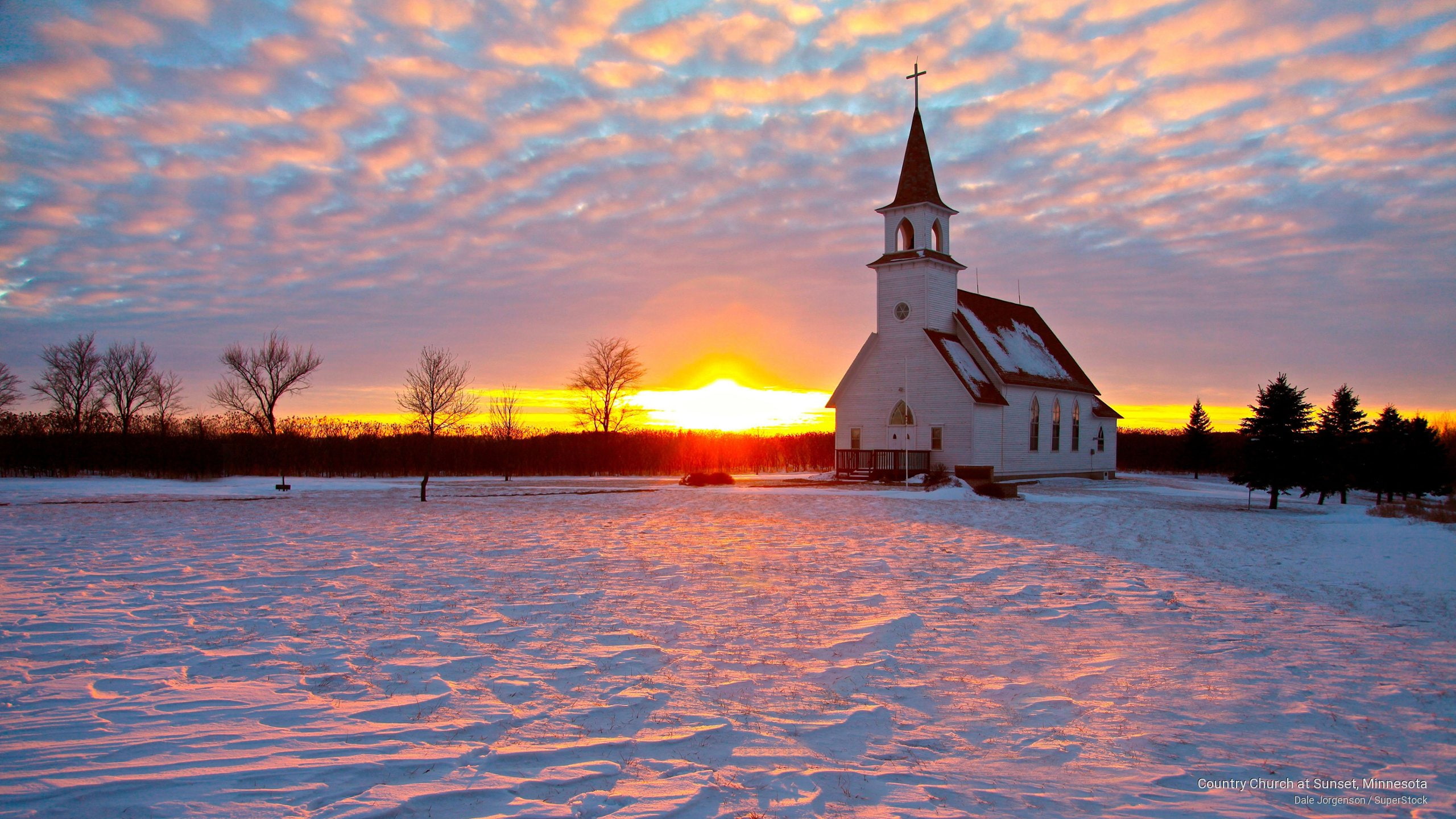 2K, minnesota, church, country, Winter, sunset, HD Wallpaper
