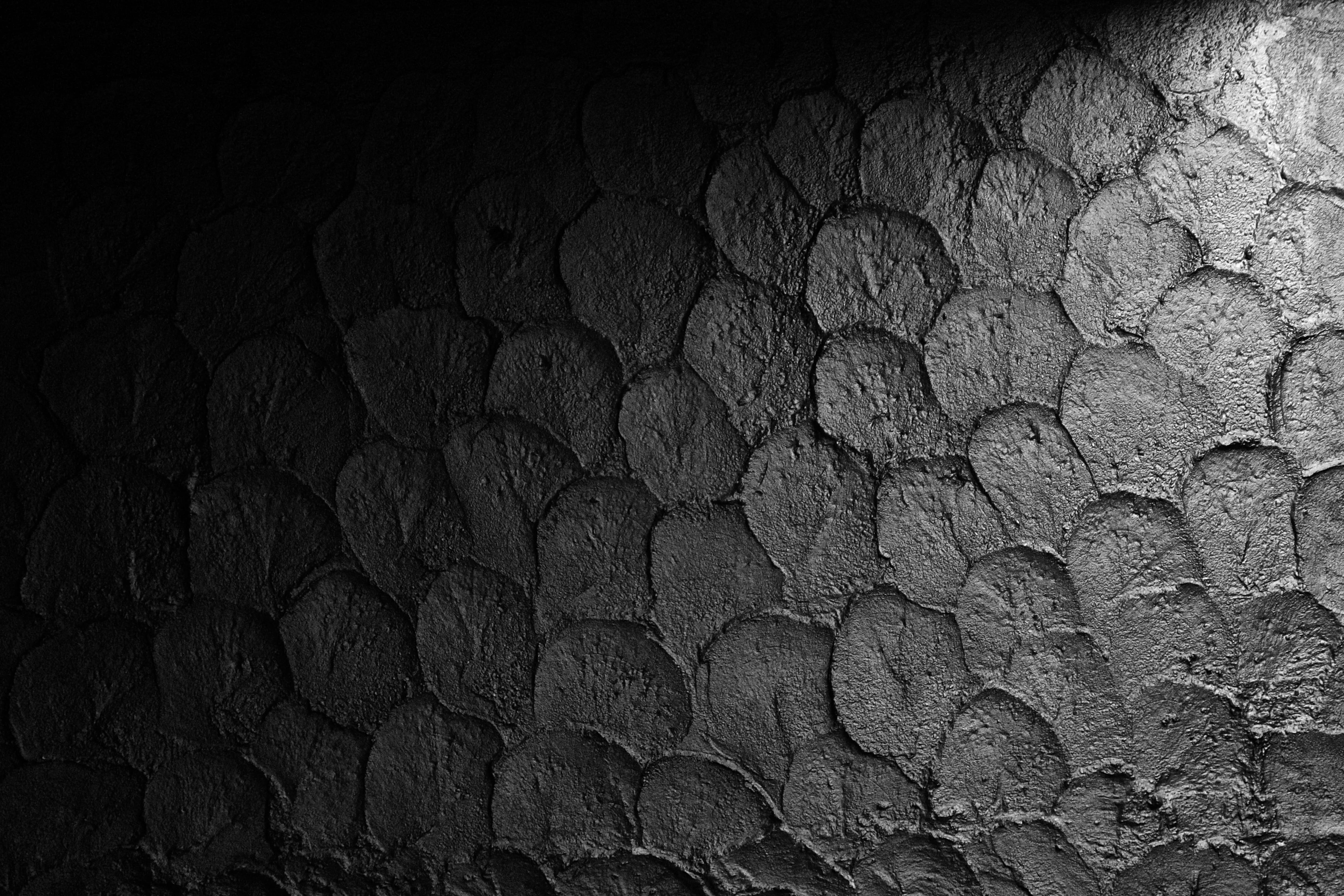 abstract, no people, shape, close-up, bnw, circle, construction material, stack, stone wall, gray, ok offenes kulturhaus oberösterreich, 4K, pattern, sheds, HD Wallpaper