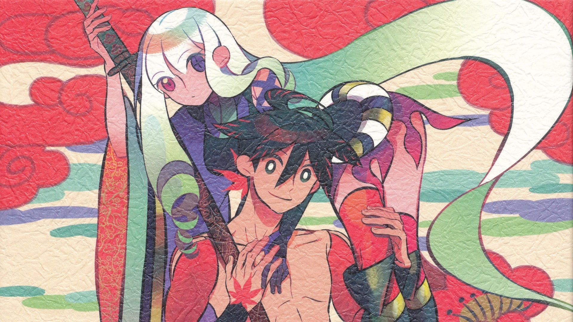 painted, emotion, human representation, Yasuri Shichika, art and craft, female likeness, anime, anime girls, women, paint, Katanagatari, multi colored, HD Wallpaper