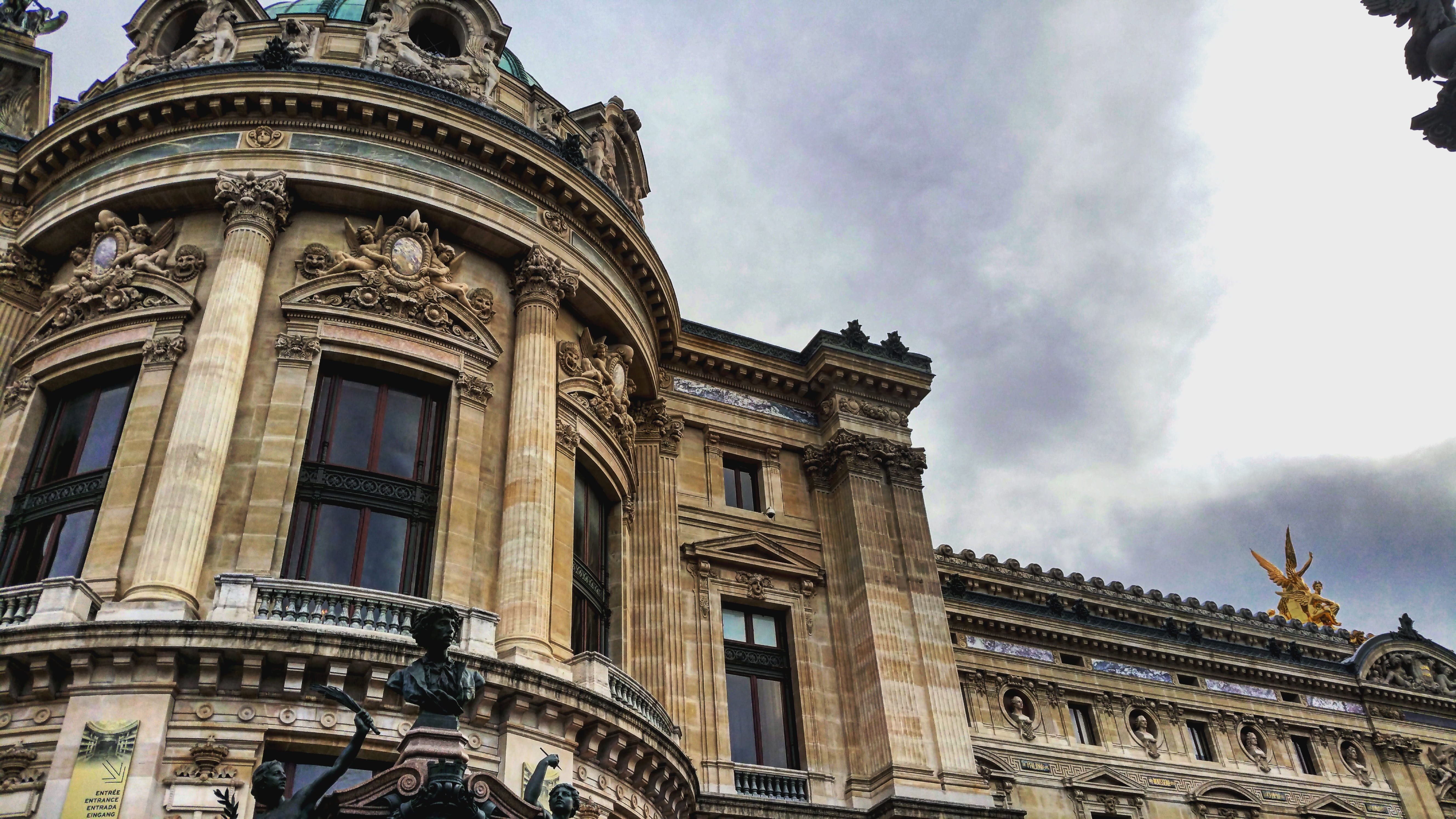 human representation, old building, travel destinations, outdoors, opera, statue, 5K, cloud - sky, nature, history, tourism, garnier, france, day, sky, HD Wallpaper