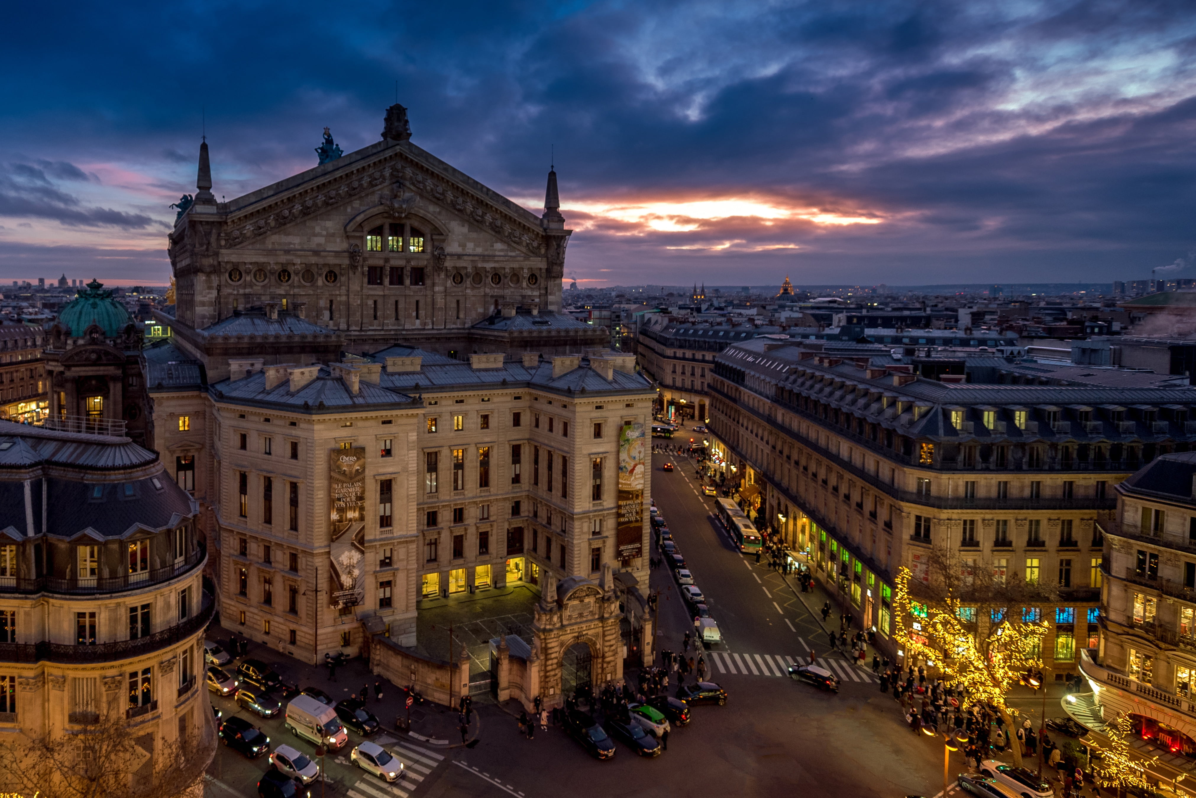 road, home, 4K, the evening, France, Grand Opera, building, Paris, Opera Garnier, HD Wallpaper