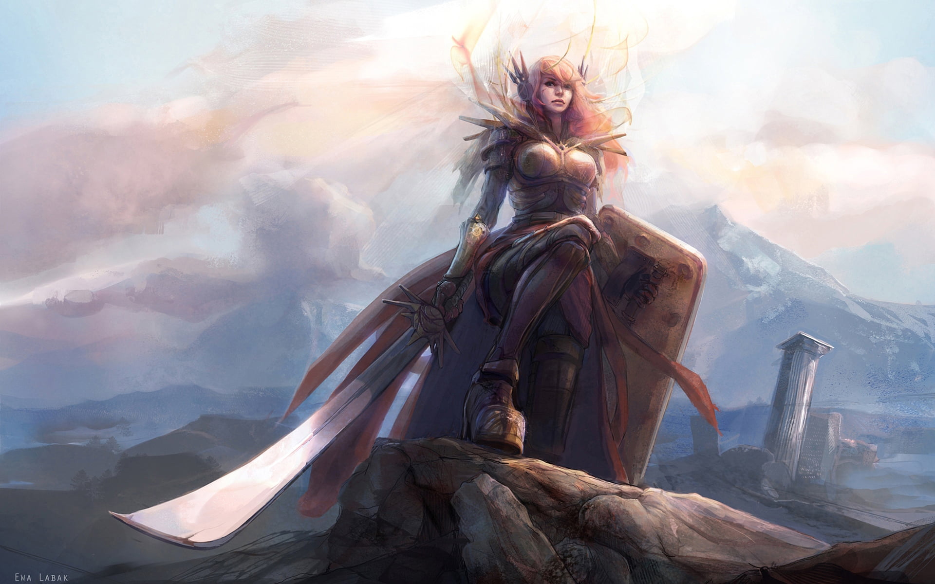religion, character, male likeness, fantasy, Leona, one person, art and craft, sunlight, women, 1080P, armor, human representation, digital, HD Wallpaper