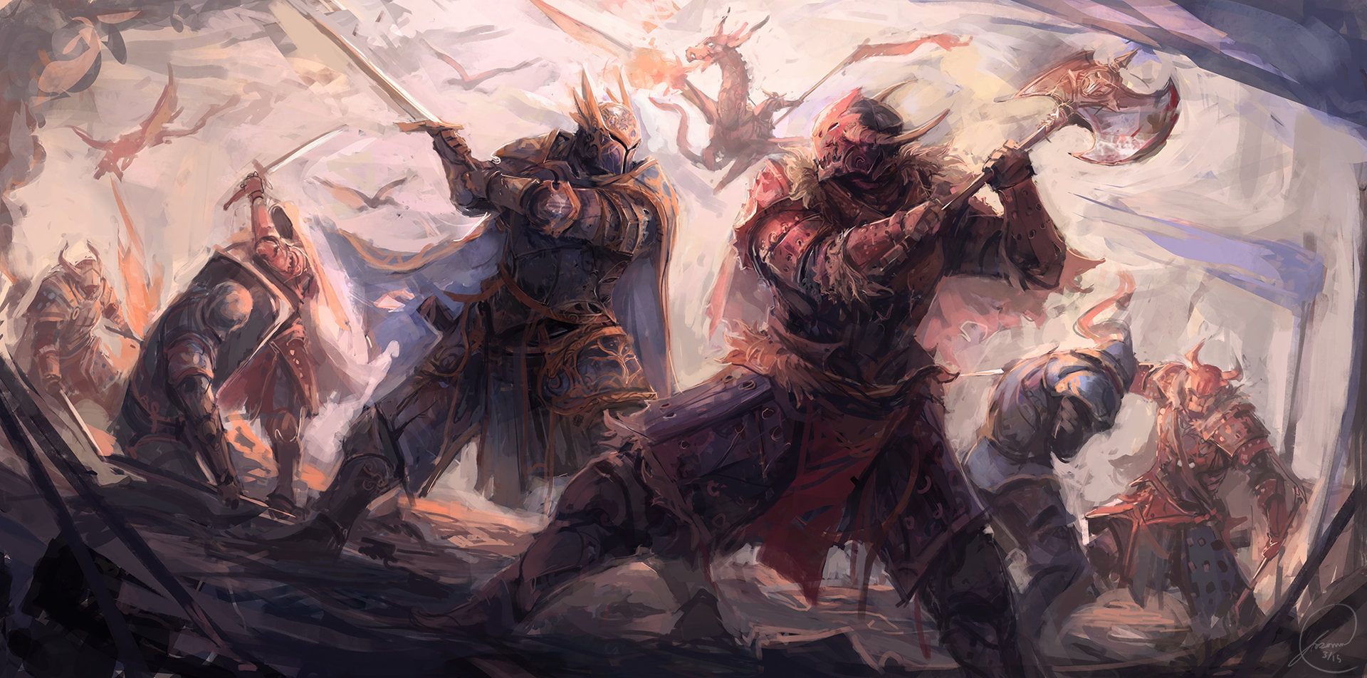 Armor, Fantasy, 1080P, Sword, Knight, Battle, Warrior, Dragon, Helmet, Axe, HD Wallpaper