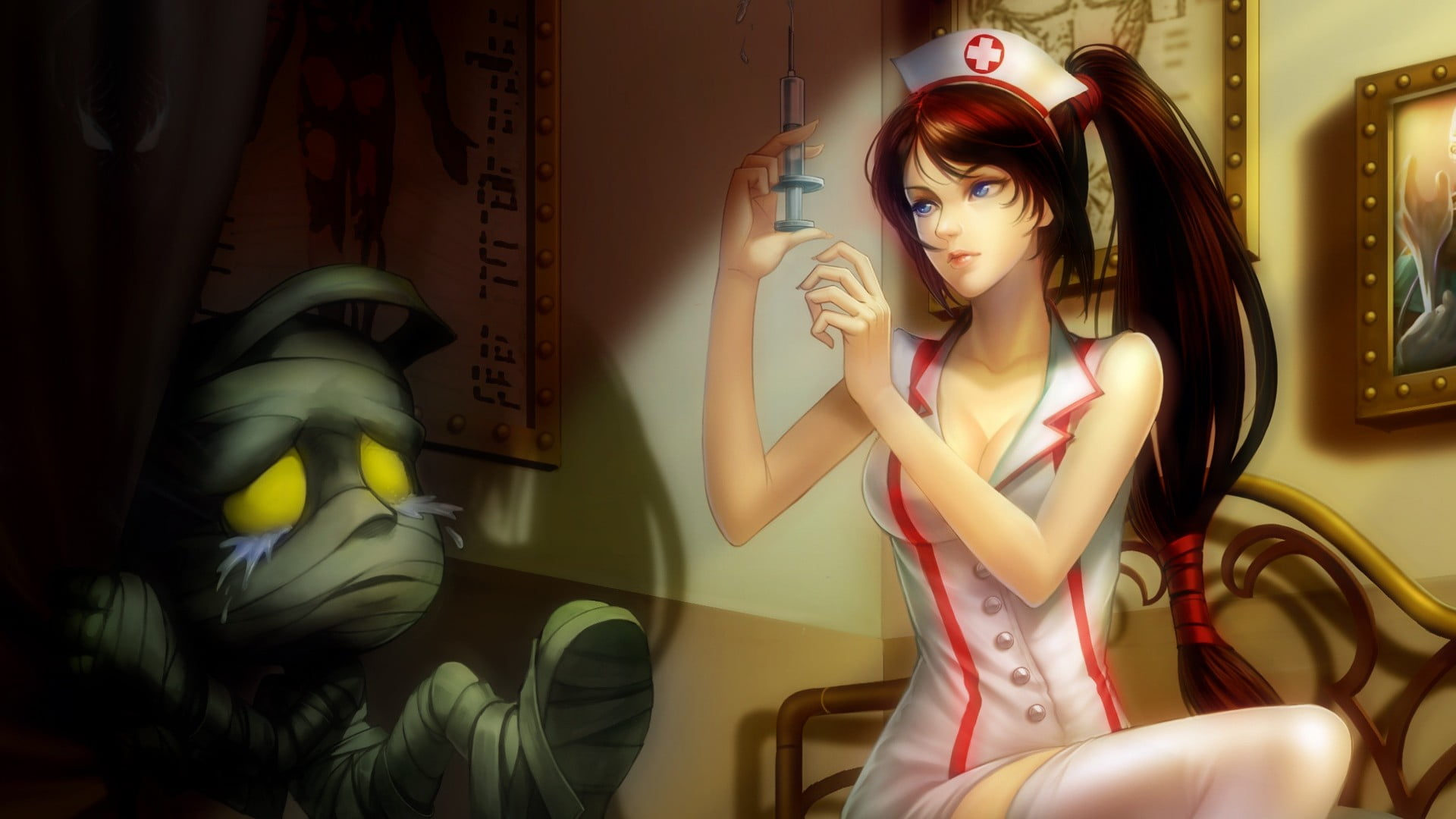 women, real people, haired, long hair, young women, black, Akali, video games, nurses, three quarter length, character, beauty, adult, sitting, portrait, HD Wallpaper