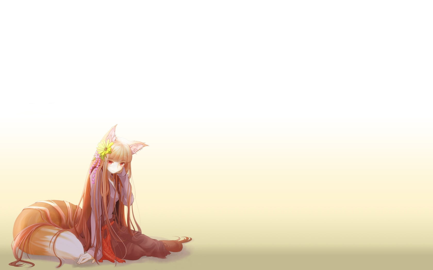 wind, outdoors, Okamimimi, copy space, spice, sea, sunlight, wolf, hairstyle, sitting, females, anime, nature, blond hair, real people, simple background, HD Wallpaper