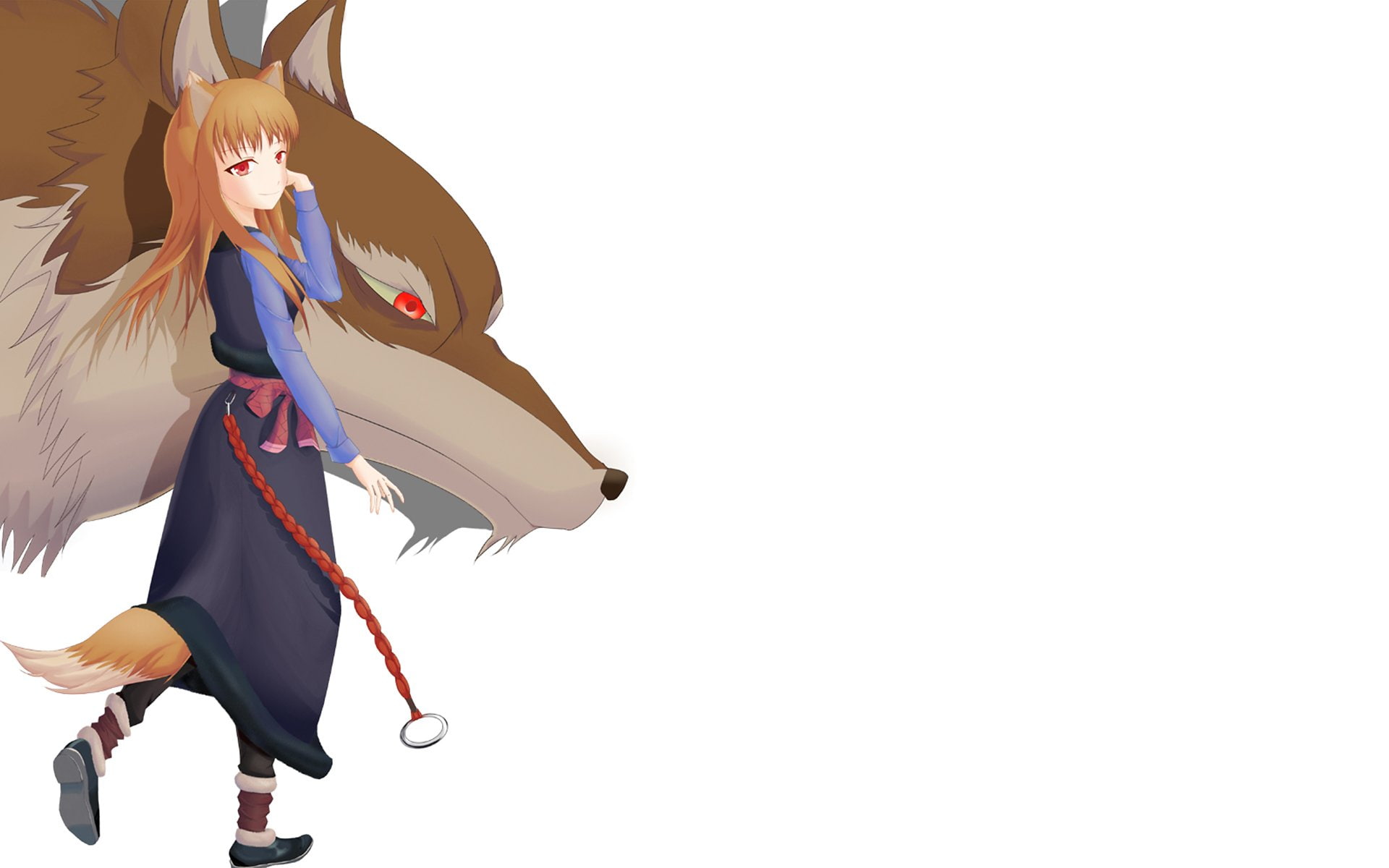 wolf, simple, spice, background, animal, inumimi, holo, ears, wise, white, 1080P, HD Wallpaper