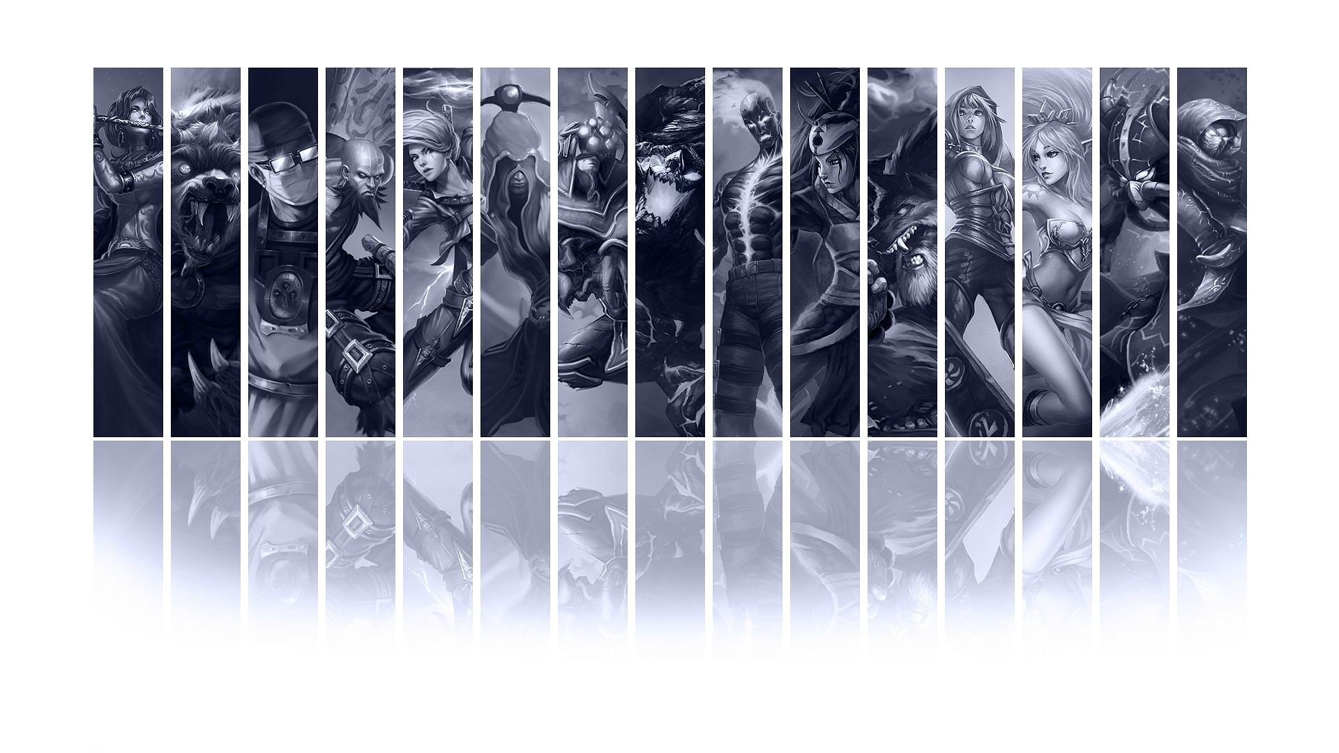 shen, blade, sin, warwick, janna, udyr, storms, riven, soraka, 1080P, katarina, panels, fury, sinister, malphite, lee, legends, monochrome, akali, master, HD Wallpaper