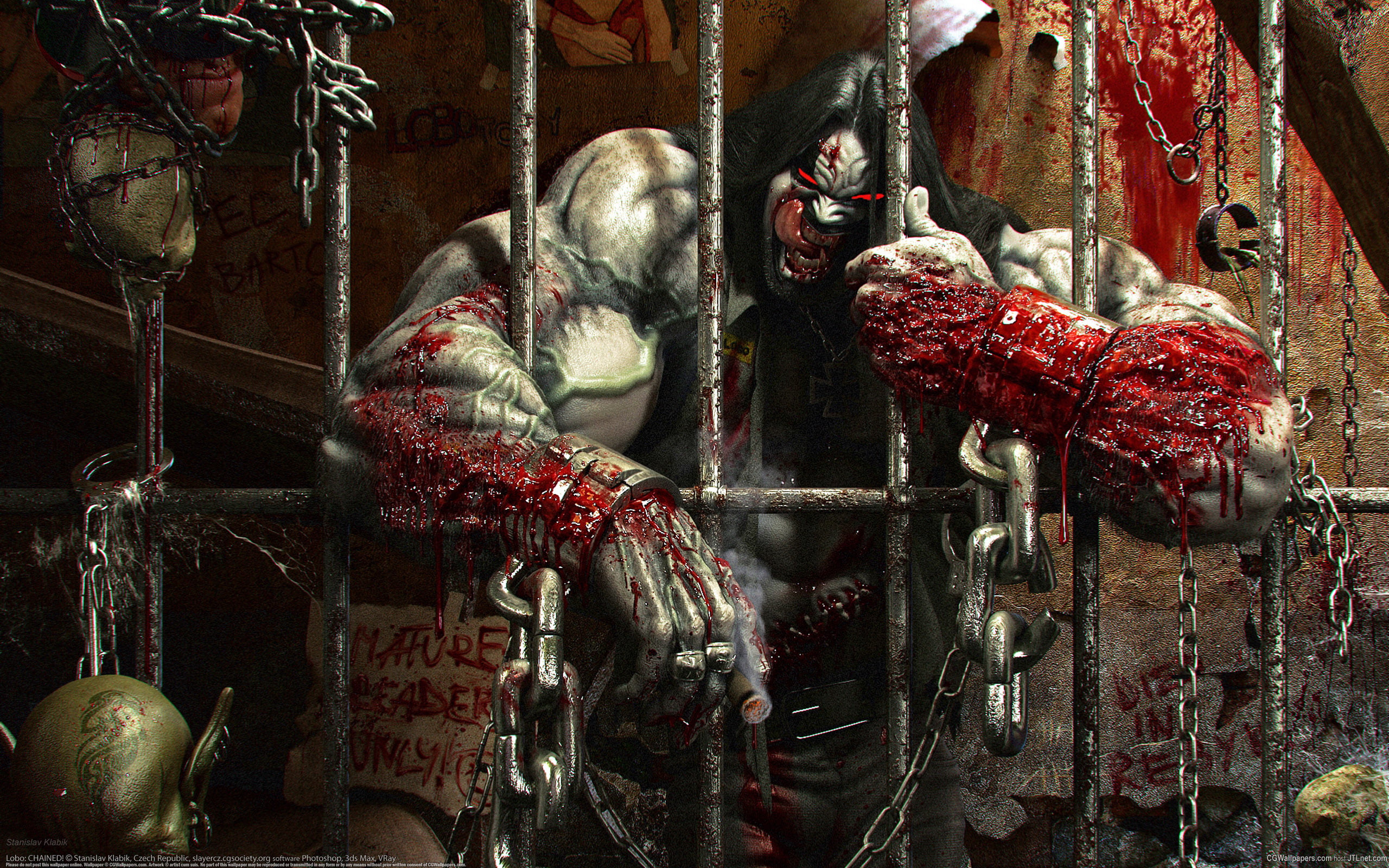 art and craft, 2K, the past, red, decoration, metal, architecture, illustration, religion, dc, blood, human representation, comics, market, lobo, for sale, HD Wallpaper