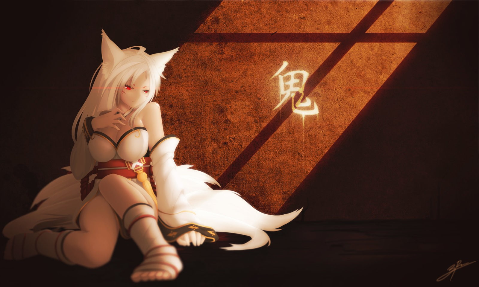 kitsunemimi, domestic animals, mammal, white hair, indoors, night, anime, domestic, sitting, savings, obscured face, human representation, fun, creativity, HD Wallpaper