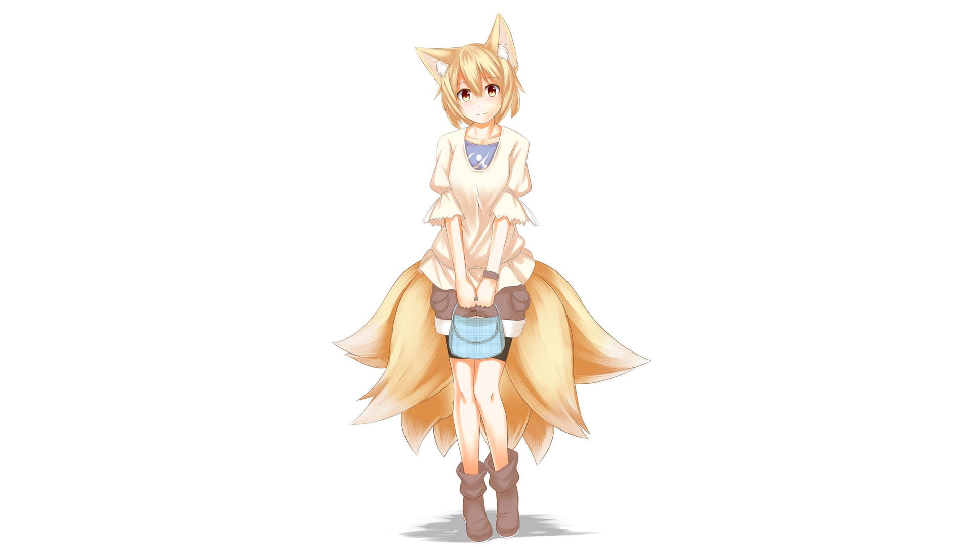 looking at viewer, angel, domestic cat, Yakumo Ran, fox girl, front view, mammal, Touhou, copy space, one animal, domestic animals, indoors, cut out, pets, HD Wallpaper