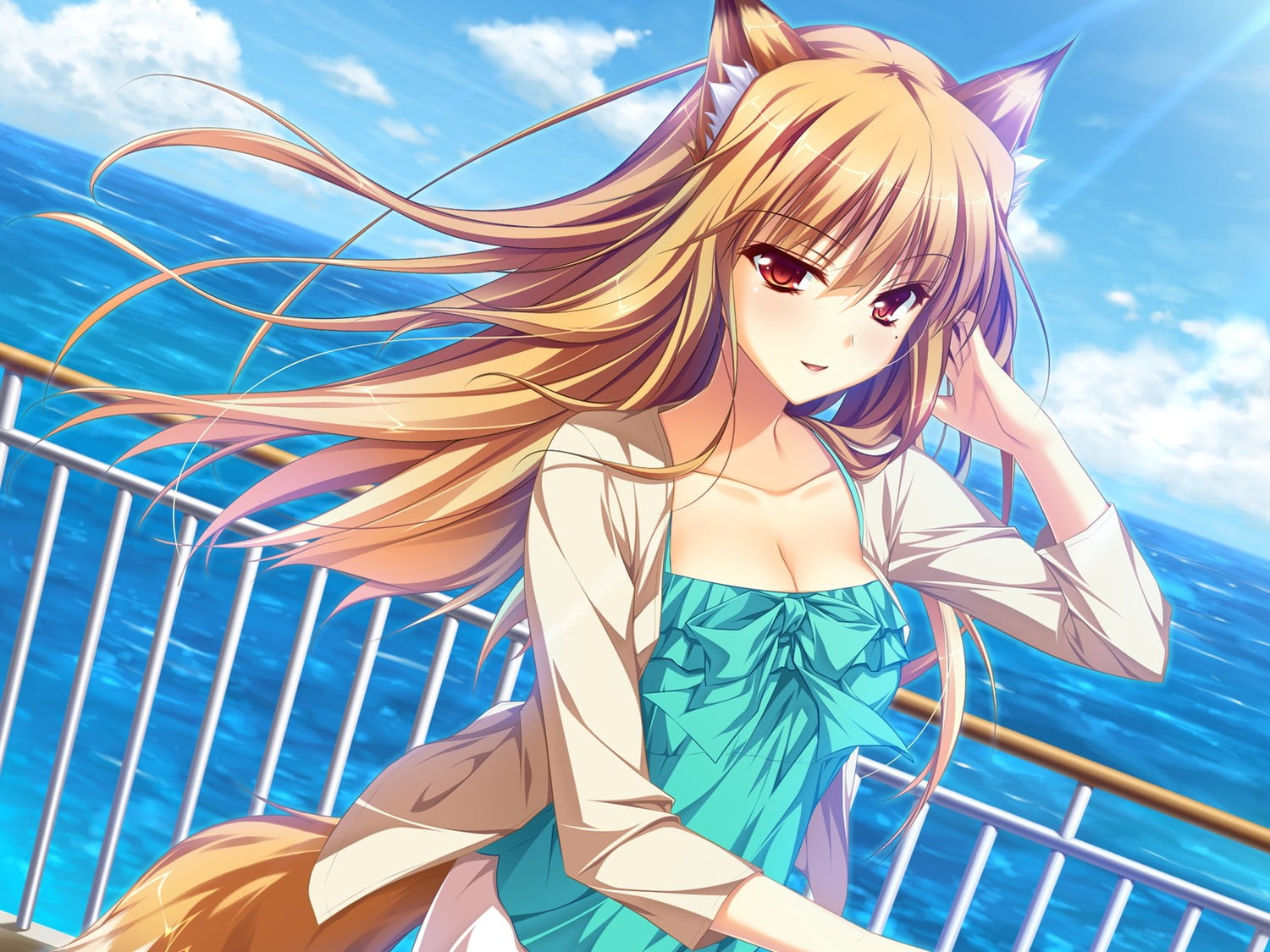 beauty, real people, fox girl, leisure activity, animal ears, day, Miyama Kon, 720P, Otomimi Infinity, looking at viewer, water, long hair, front view, HD Wallpaper
