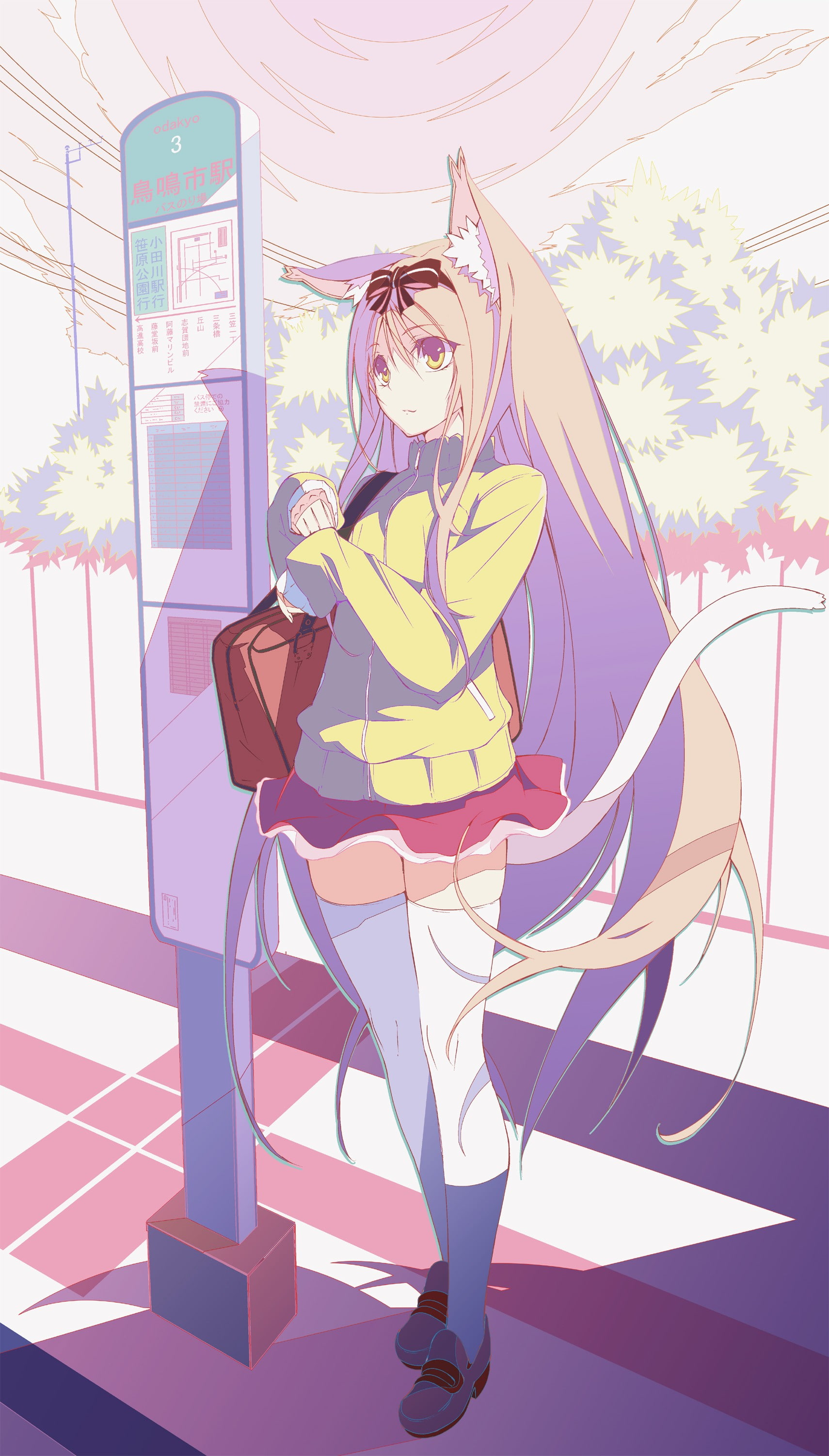 women, high heels, beautiful woman, young adult, indoors, beauty, clothing, striped, young women, anime girls, full length, hair, shoe, blond hair, kitsunemimi, Phone HD Wallpaper