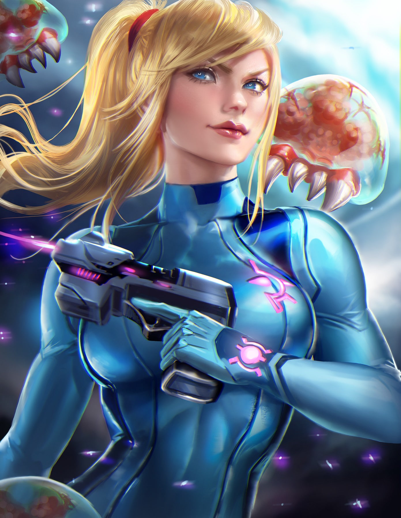Samus Aran, 720P, realistic, Metroid, Sakimichan, Phone HD Wallpaper