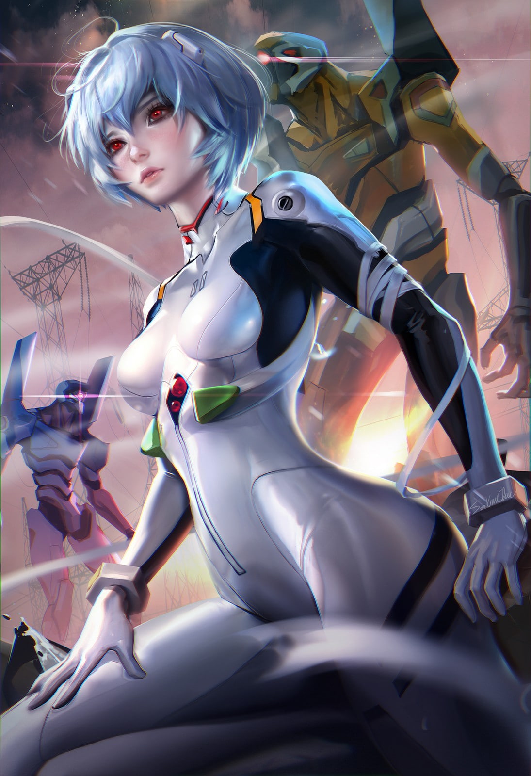 Neon Genesis Evangelion, realistic, Ayanami Rei, Sakimichan, 720P, Phone HD Wallpaper