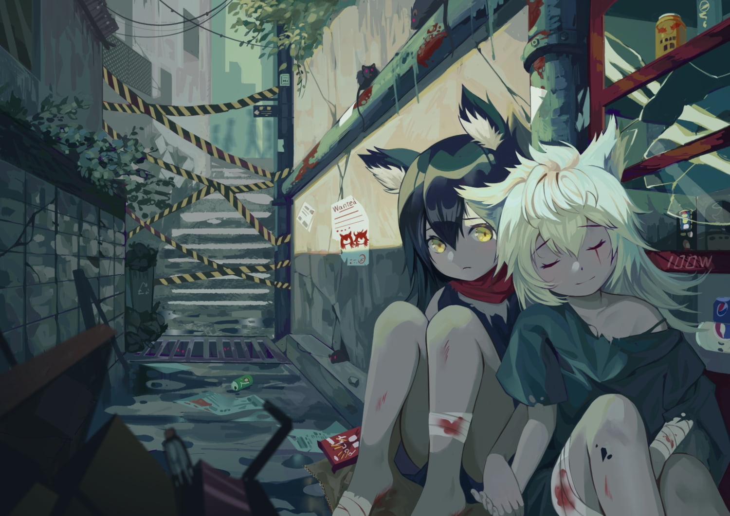720P, closed eyes, Wangxiii, holding hands, anime girls, Lappland (Arknights), Texas (Arknights), Arknights, HD Wallpaper