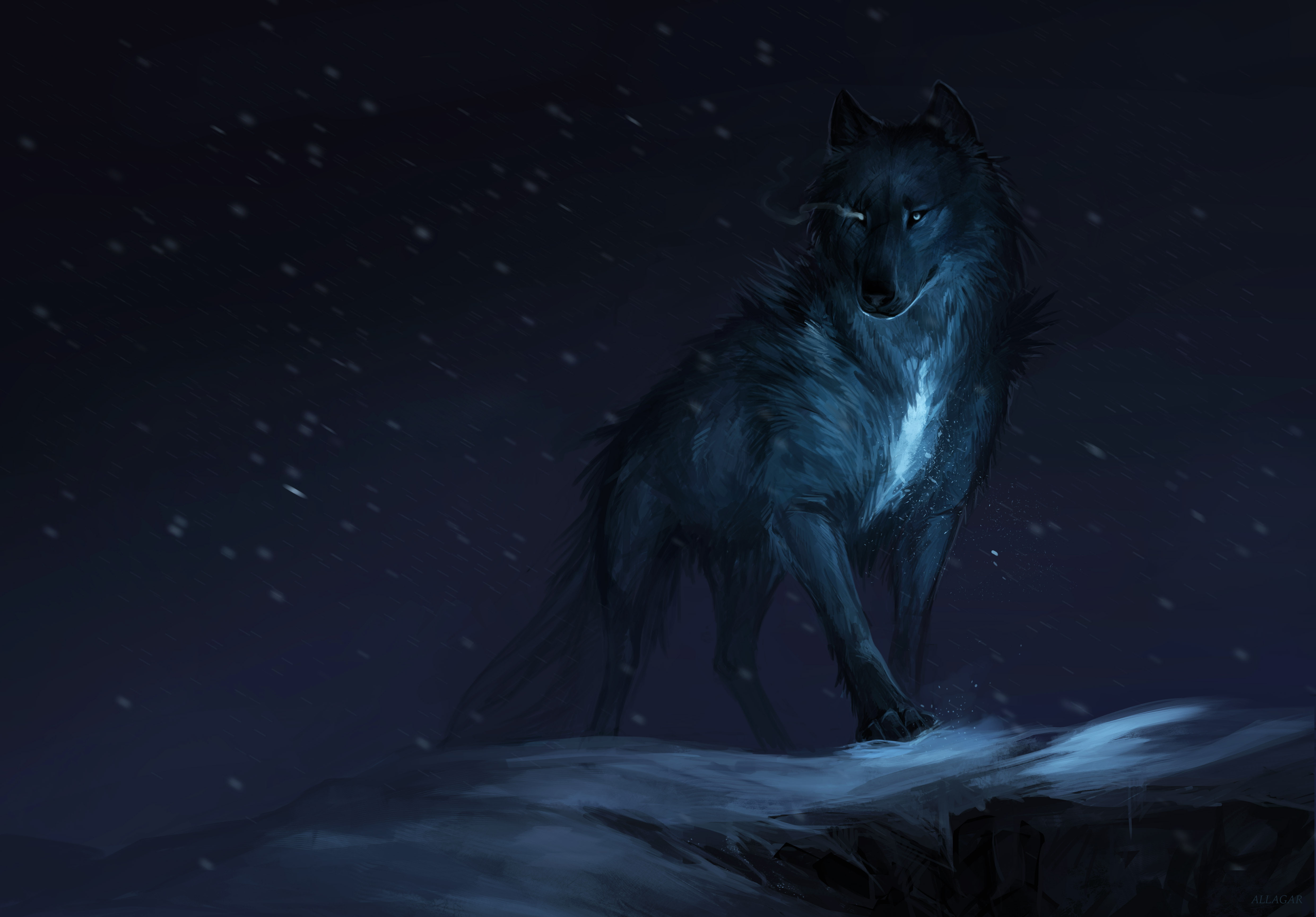Wolf, Dark, Mythical, 4K, 4K, Winter, HD Wallpaper