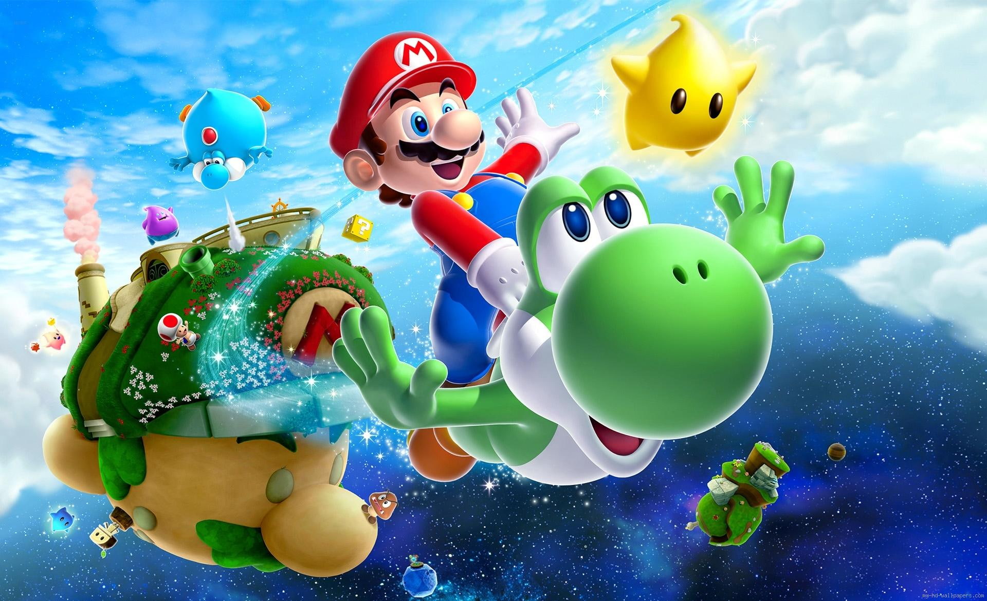 fly, game, yoshi, photo, matio, flying, galaxy, 1080P, super, mario, HD Wallpaper