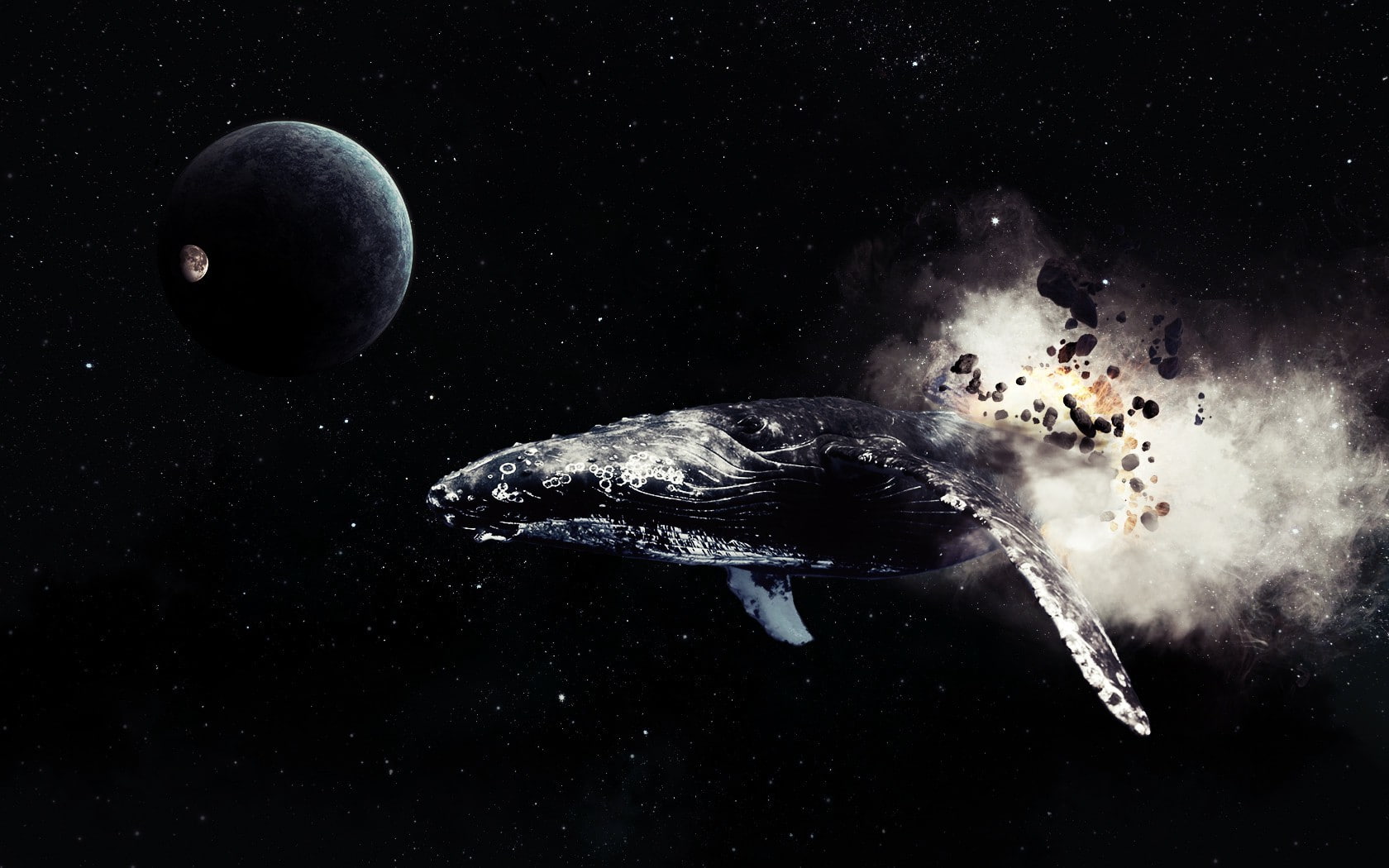 comet, stars, space, Whale, 720P, Moon, planet, HD Wallpaper
