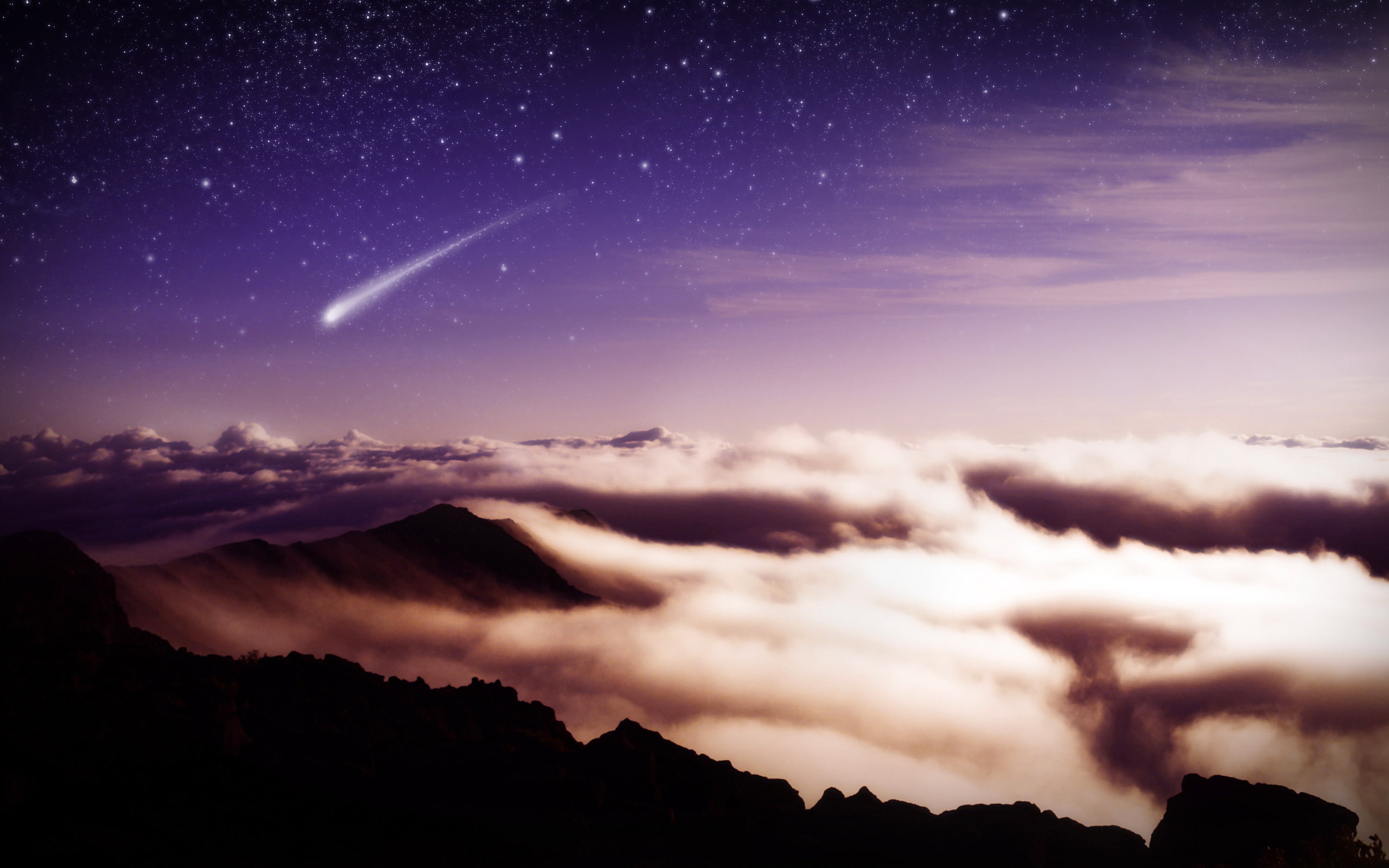 meteor, stars, comet, mountain, 2K, clouds, nature, hd, HD Wallpaper