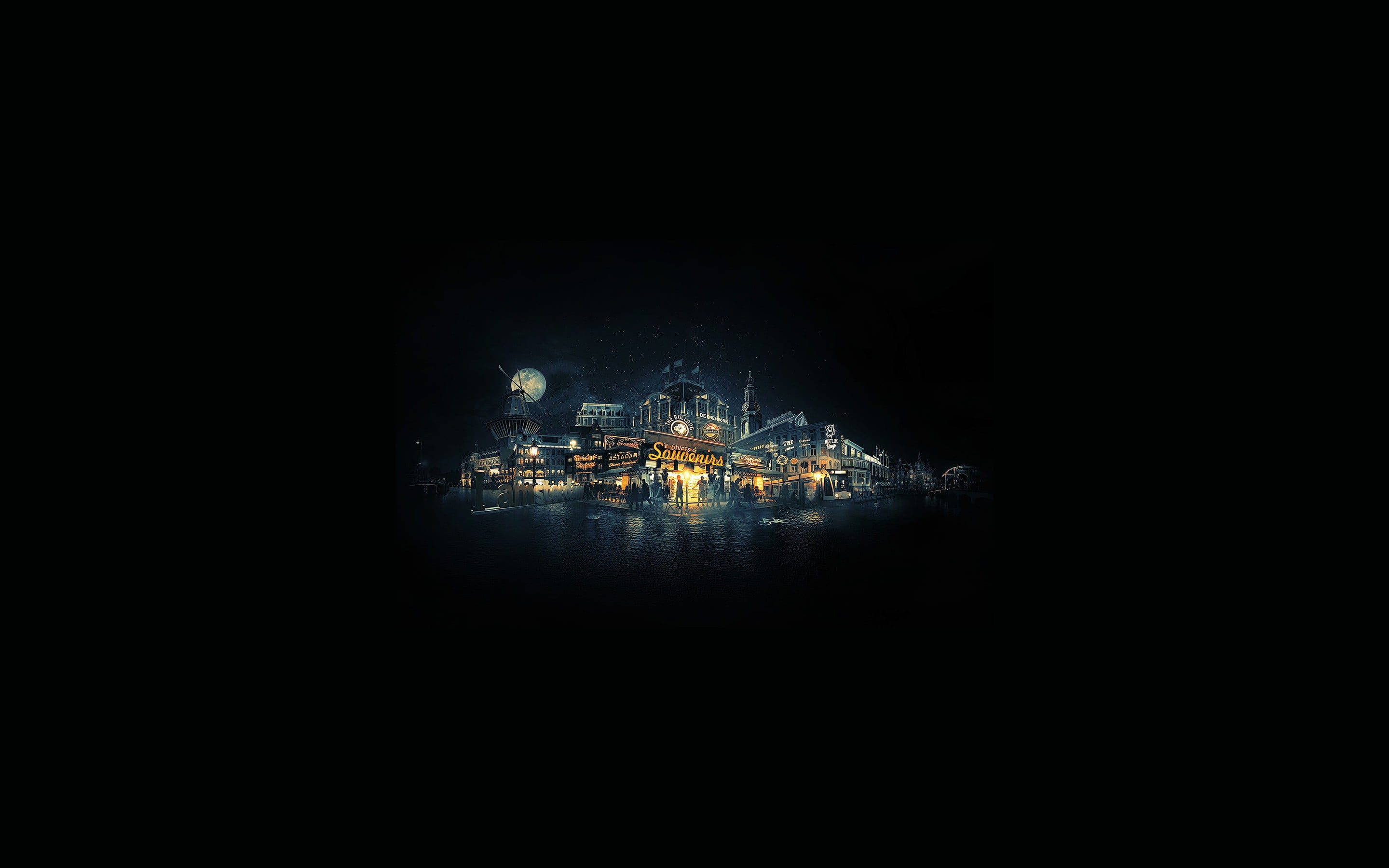 waterfront, dark, outdoors, building exterior, house, built structure, city, lighted, ship, sea, 2K, night, no people, mode of transportation, illuminated, HD Wallpaper