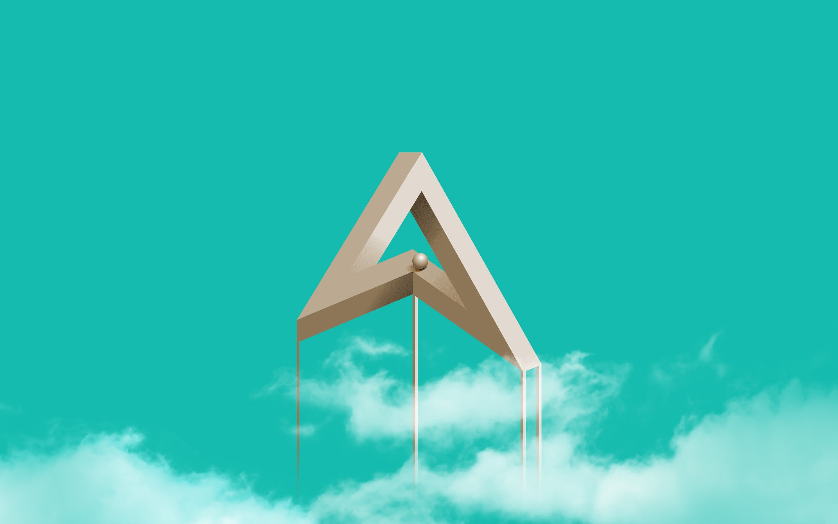 shape, colored background, no people, sky, nature, sign, green color, Abduzeedo, copy space, day, cloud - sky, triangle shape, 2K, studio shot, arrow symbol, HD Wallpaper