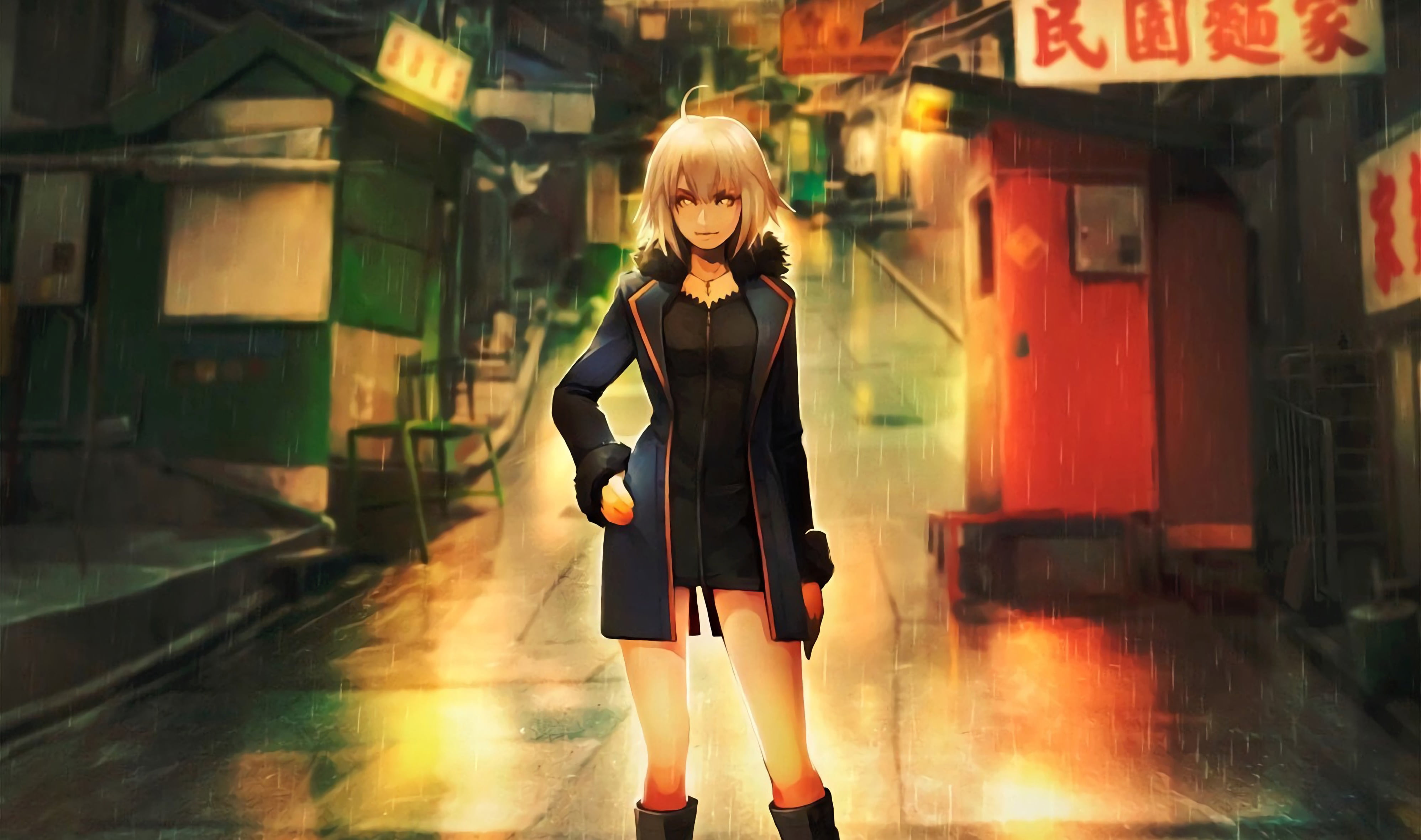 Fate Series, Fate/Grand Order, Short Hair, Avenger (Fate/Grand Order), Jeanne dArc Alter, Rain, Shinjuku, 4K, HD Wallpaper