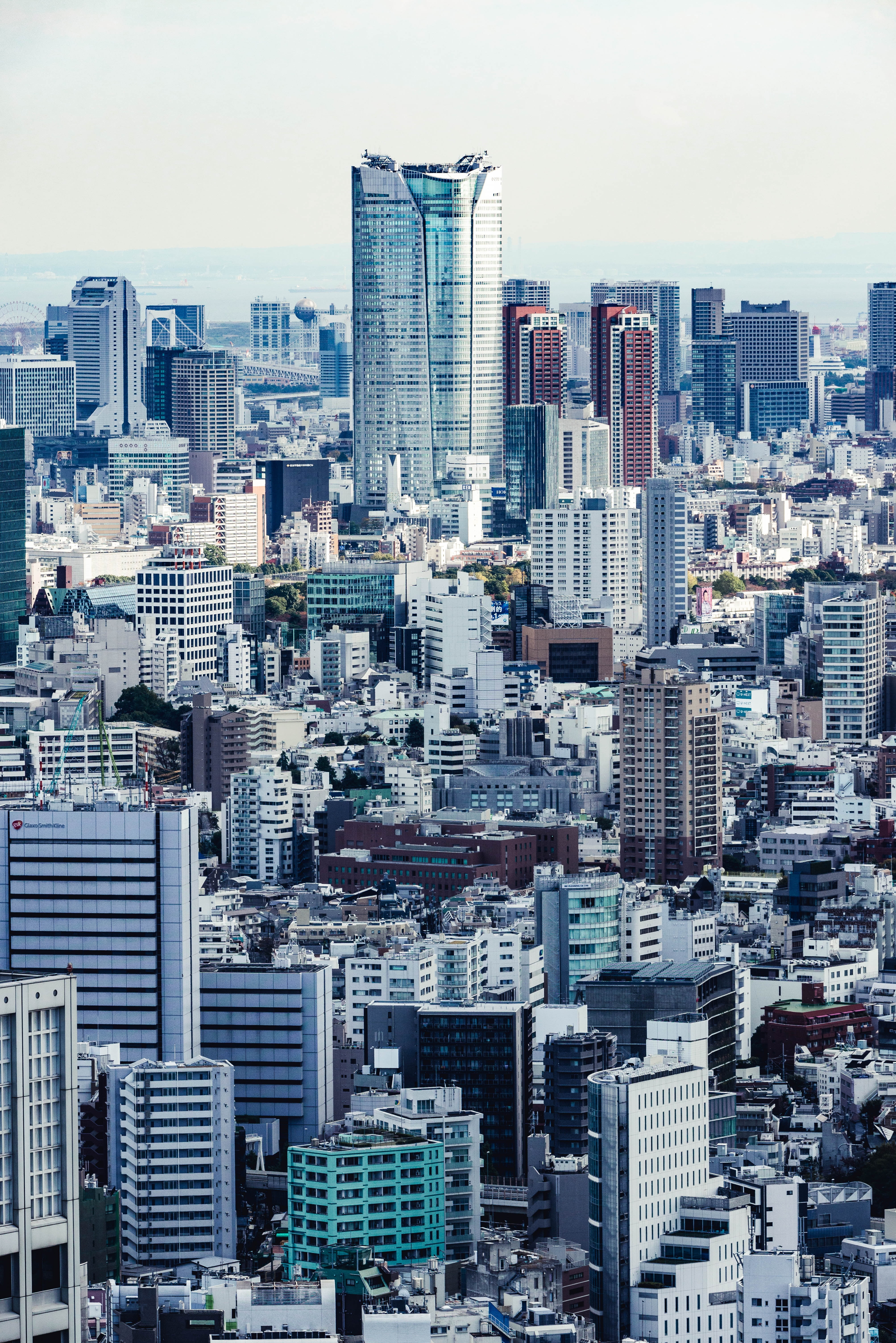 sky, 5K, city, view, aerial, outdoors, apartment, building exterior, architecture, nature, skyscrapers, city life, japan, financial district, skyscraper, Phone HD Wallpaper