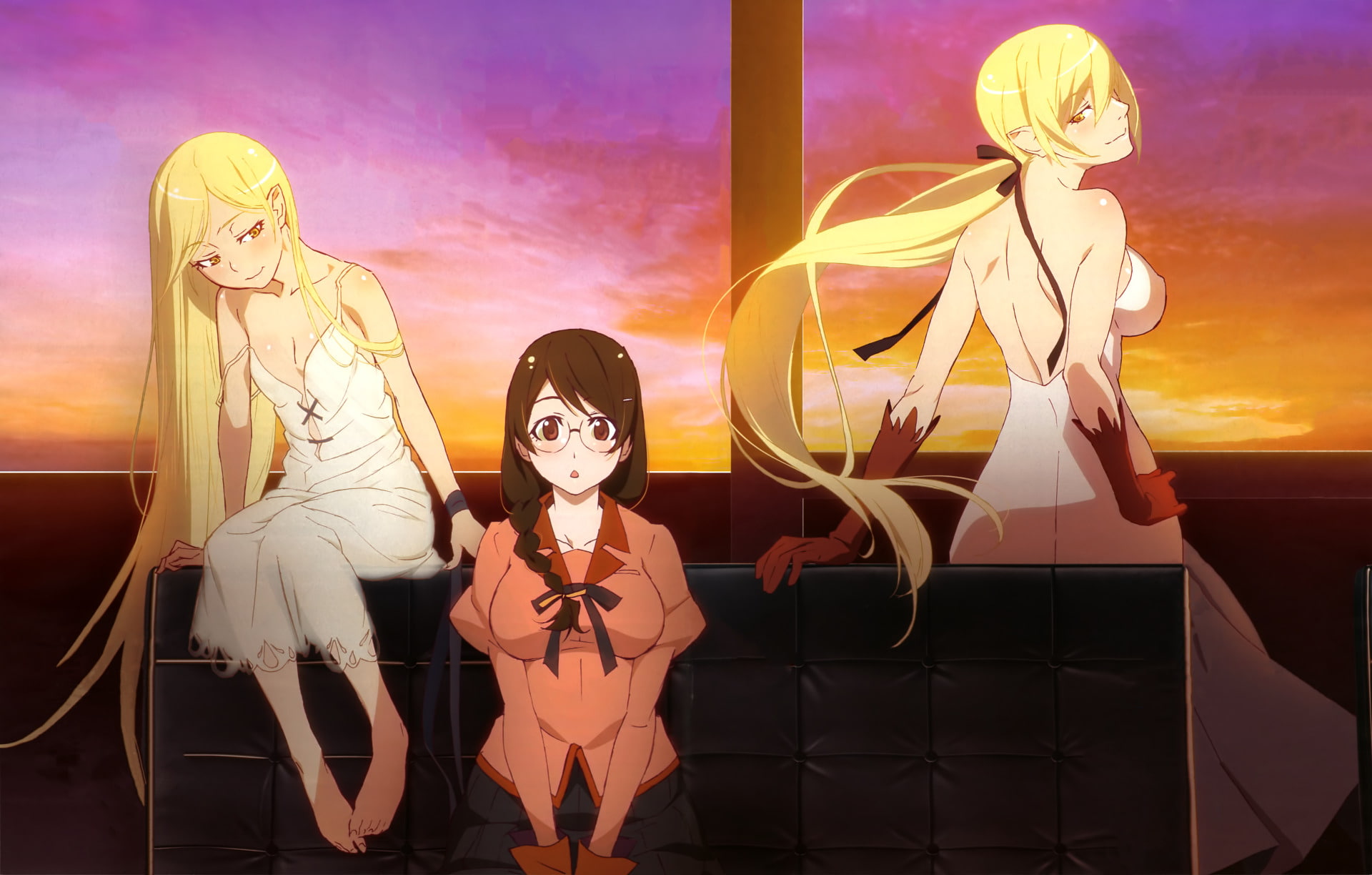 Shino Aburame, 1080P, Kizumonogatari, Tsubasa Hanekawa, Monogatari (Series), Anime, Shinobu Oshino, Kiss-shot Acerola-orion Heart-under-blade, HD Wallpaper