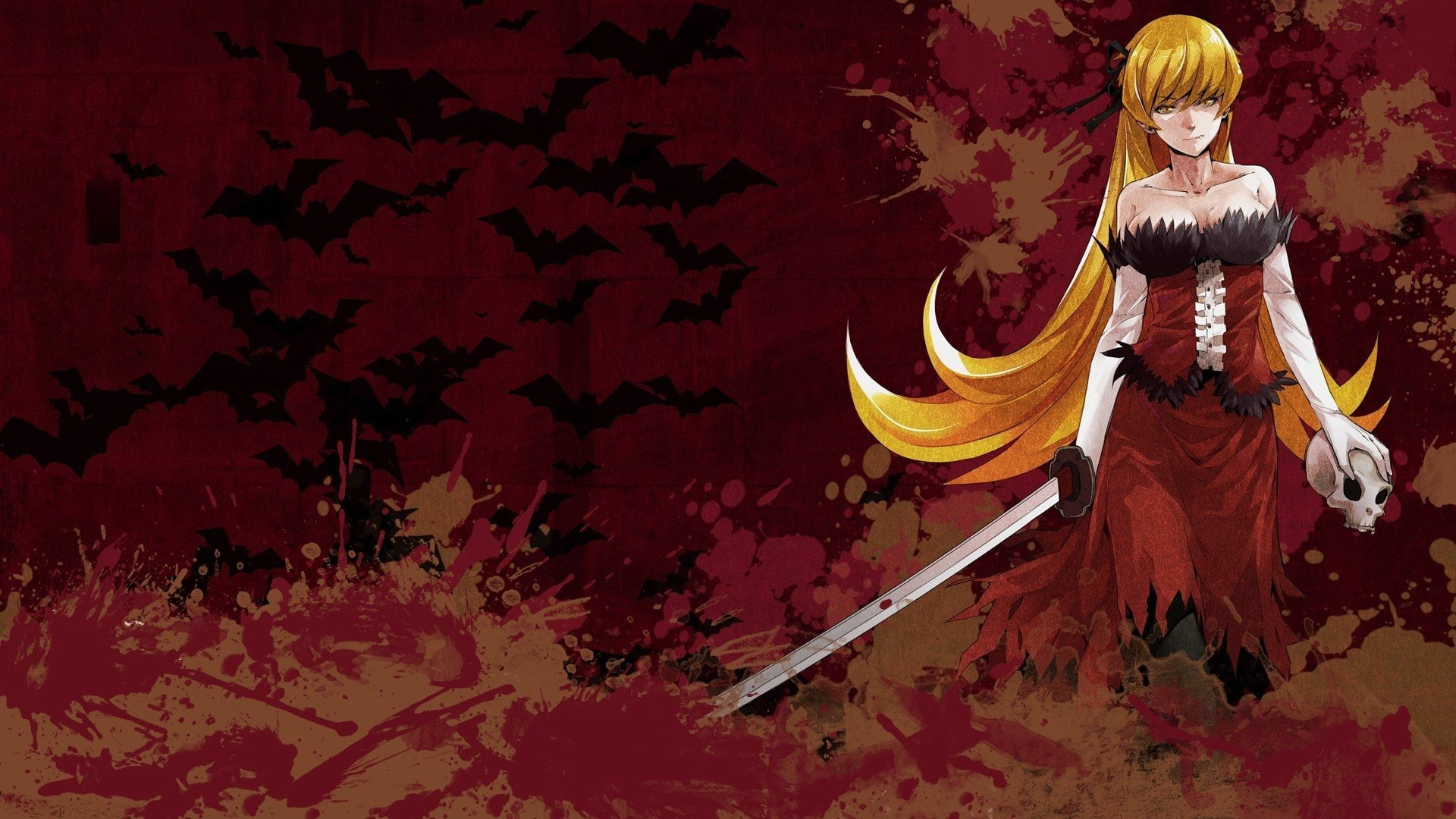 Shinobu Oshino, 1080P, Kiss-shot Acerola-orion Heart-under-blade, Anime, Monogatari (Series), Dark, HD Wallpaper