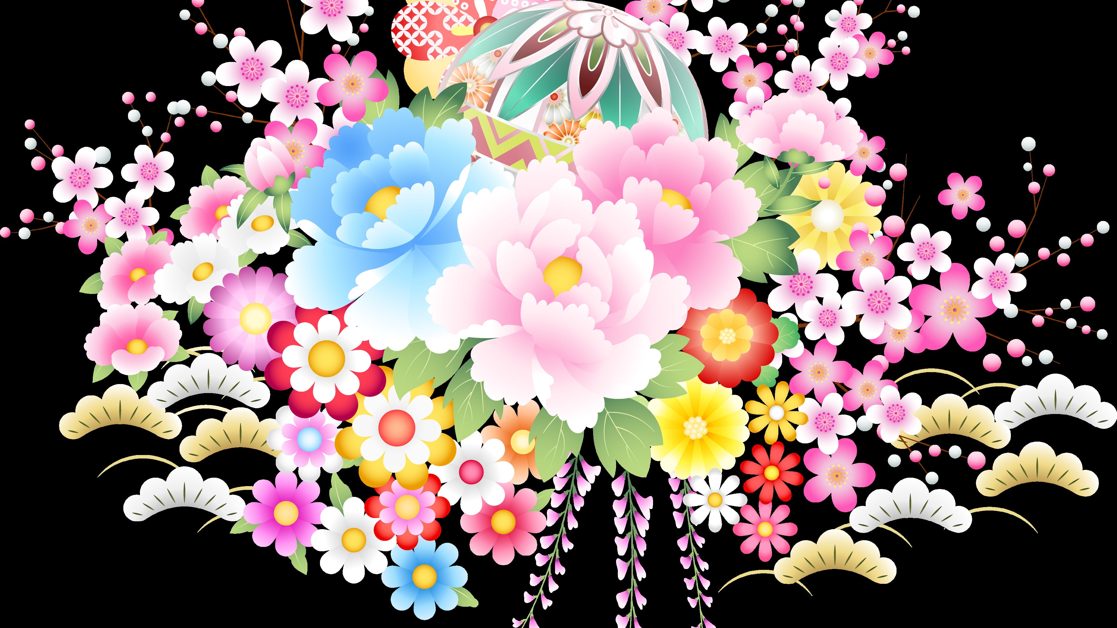4K, blue, Colorful, flower, Vector, pink, illustration, Flowers, HD Wallpaper