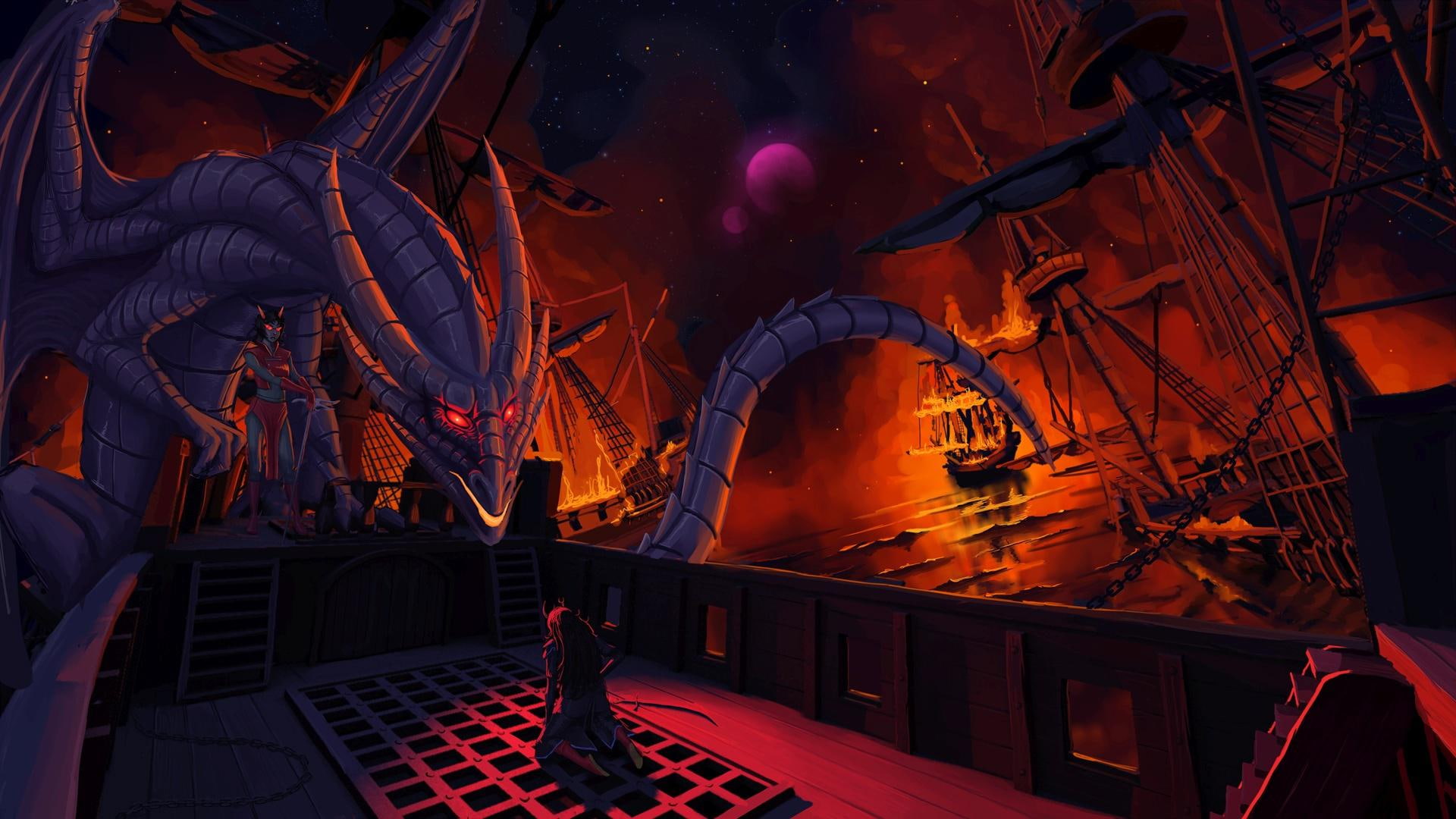 homestuck, 1080P, dragon, 1920x1080, anime, sliver, brown, galleon, HD Wallpaper
