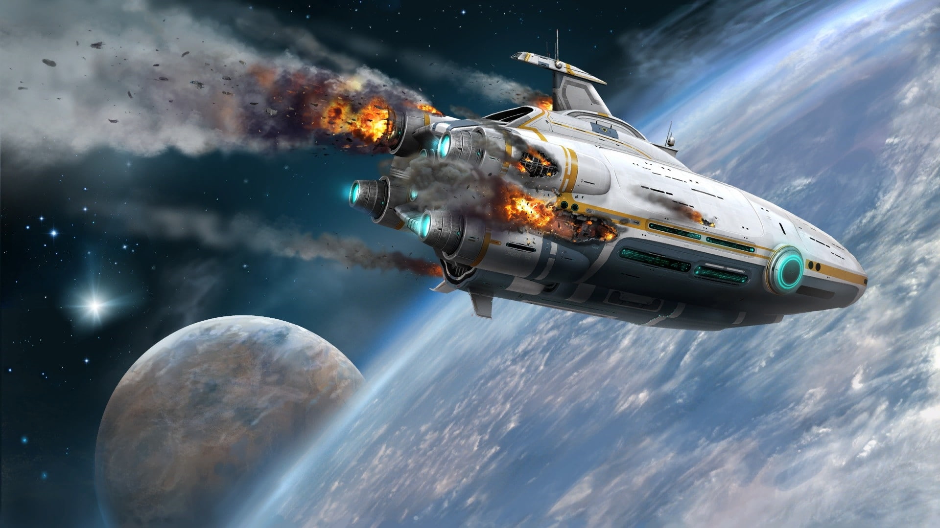 planet, ship, the crash, space, 1080P, art, HD Wallpaper