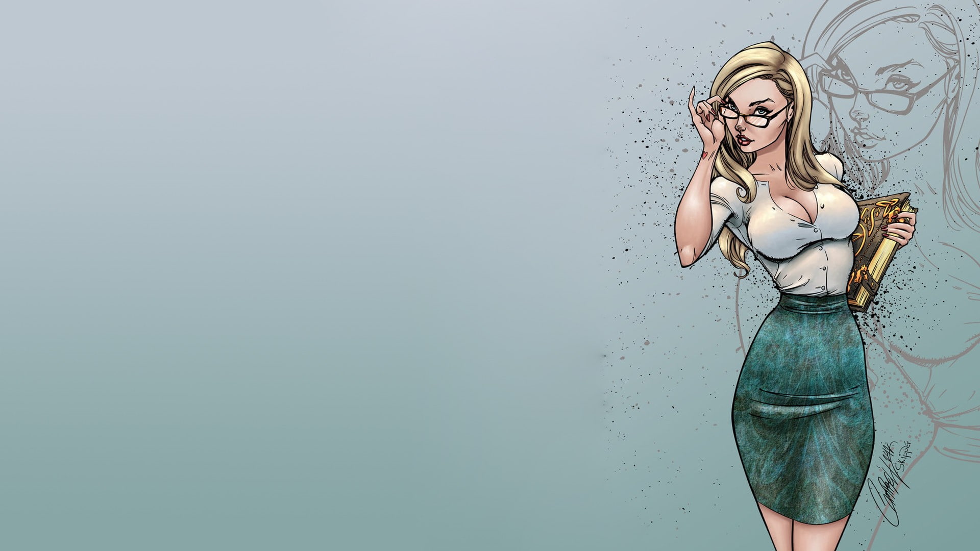 1080P, illustration, J. Scott Campbell, blue background, HD Wallpaper