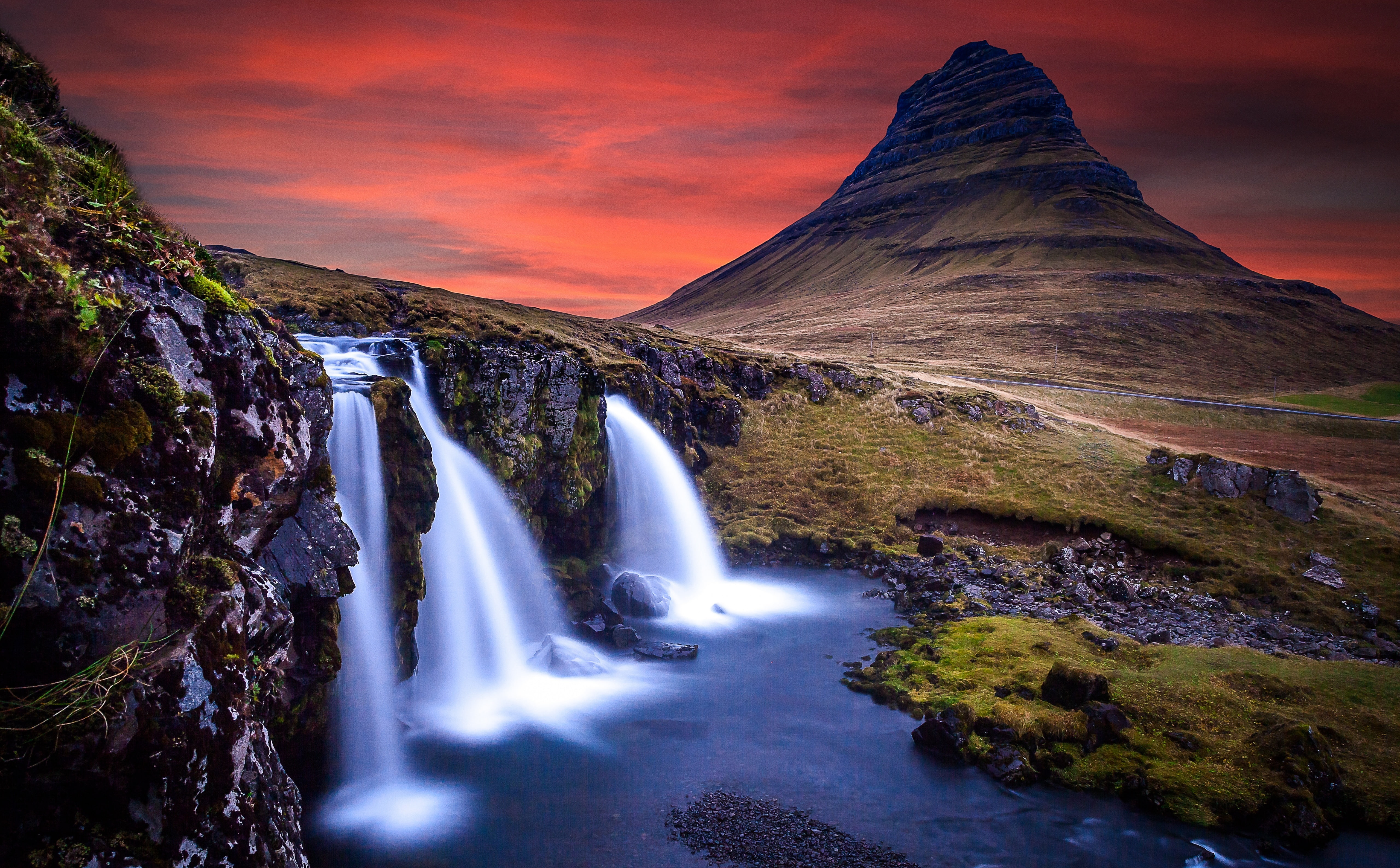 flowing water, Scenery, landmarks, cloud - sky, rock - object, longexposure, Nature, falling water, Travel, Iceland, beauty in nature, rock, visit, water, HD Wallpaper