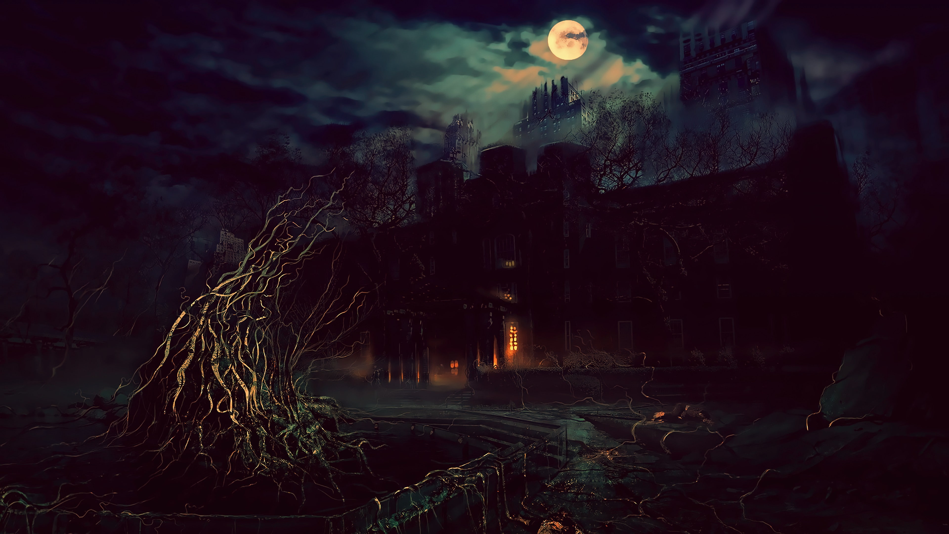 x, 4K, sunsets, px, fantasy art, art, night, nature, 3840x2160 px, terror, hd, Photoshop, fantasy, HD Wallpaper