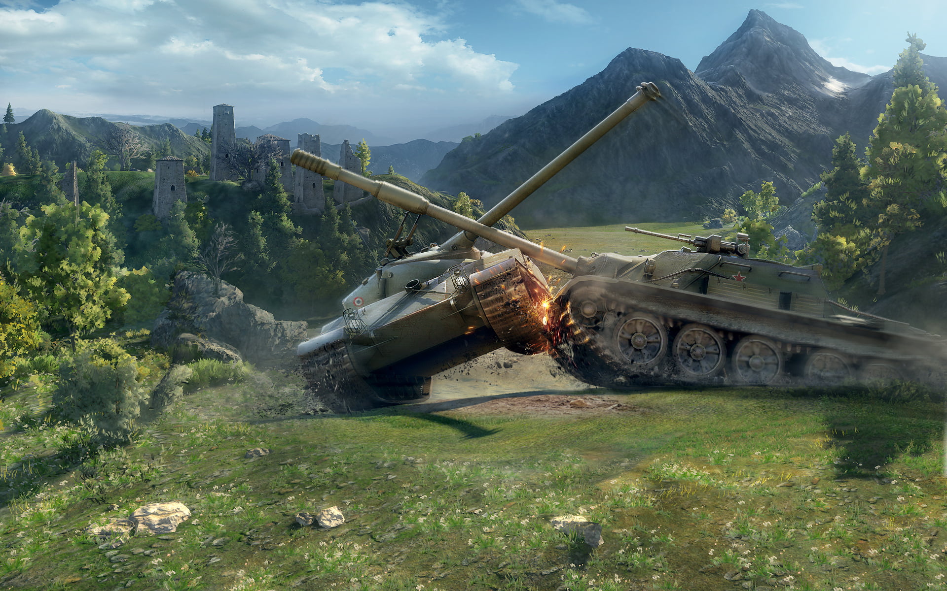 PT-ACS, WoT, power, cloud - sky, nature, quarry, plant, transportation, medium tank, field, two, machinery, World of tanks, armed Forces, armored Tank, HD Wallpaper