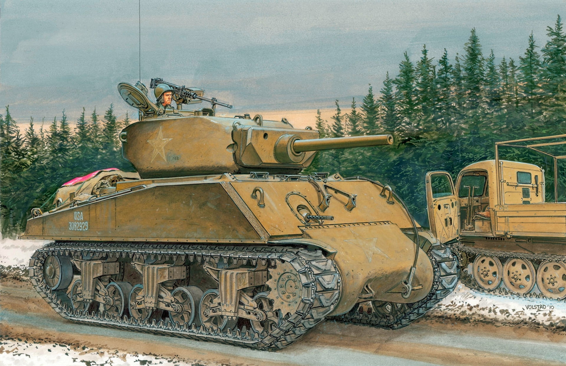 battle, history, USA, the past, mode of transportation, 1080P, Sherman, tank, tree, architecture, rail transportation, transportation, train - vehicle, HD Wallpaper
