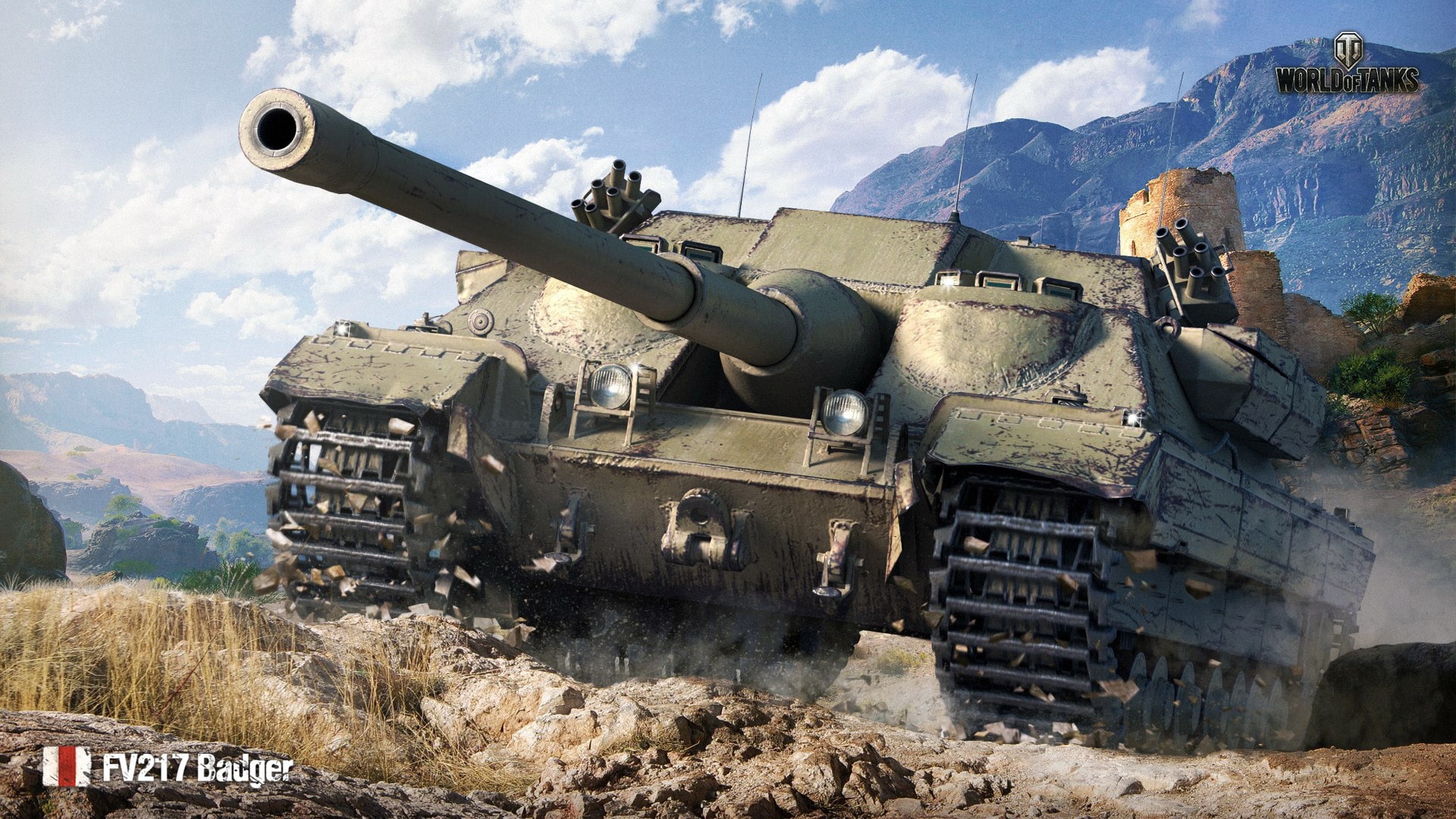 the sun, FV217 Badger, mountains, valley, 1080P, WOT, World of Tanks, tank, stones, PT-ACS, British, HD Wallpaper