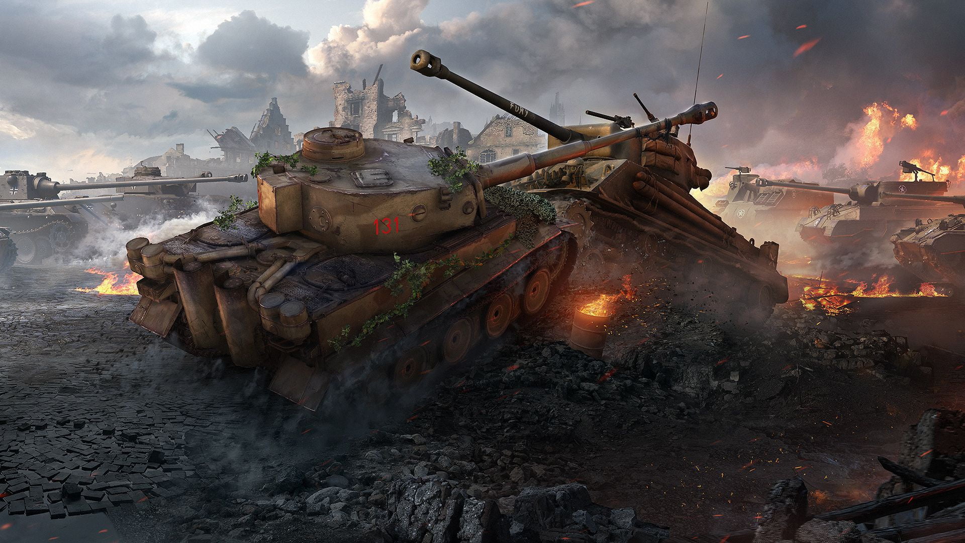 tank, Wargaming Net, weapon, nature, water, armored tank, war, smoke - physical structure, World Of Tanks, military, Tiger 131, cloud - sky, nautical vessel, HD Wallpaper