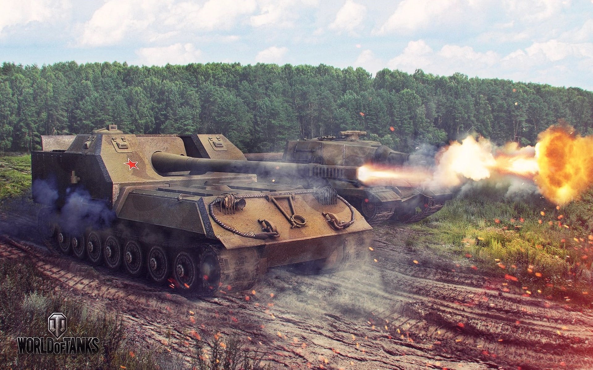 World of tanks, fighting, artillery, weapons, object 268, tree, cannon, steam train, military, 1080P, camouflage, aggression, mode of transportation, shot, HD Wallpaper