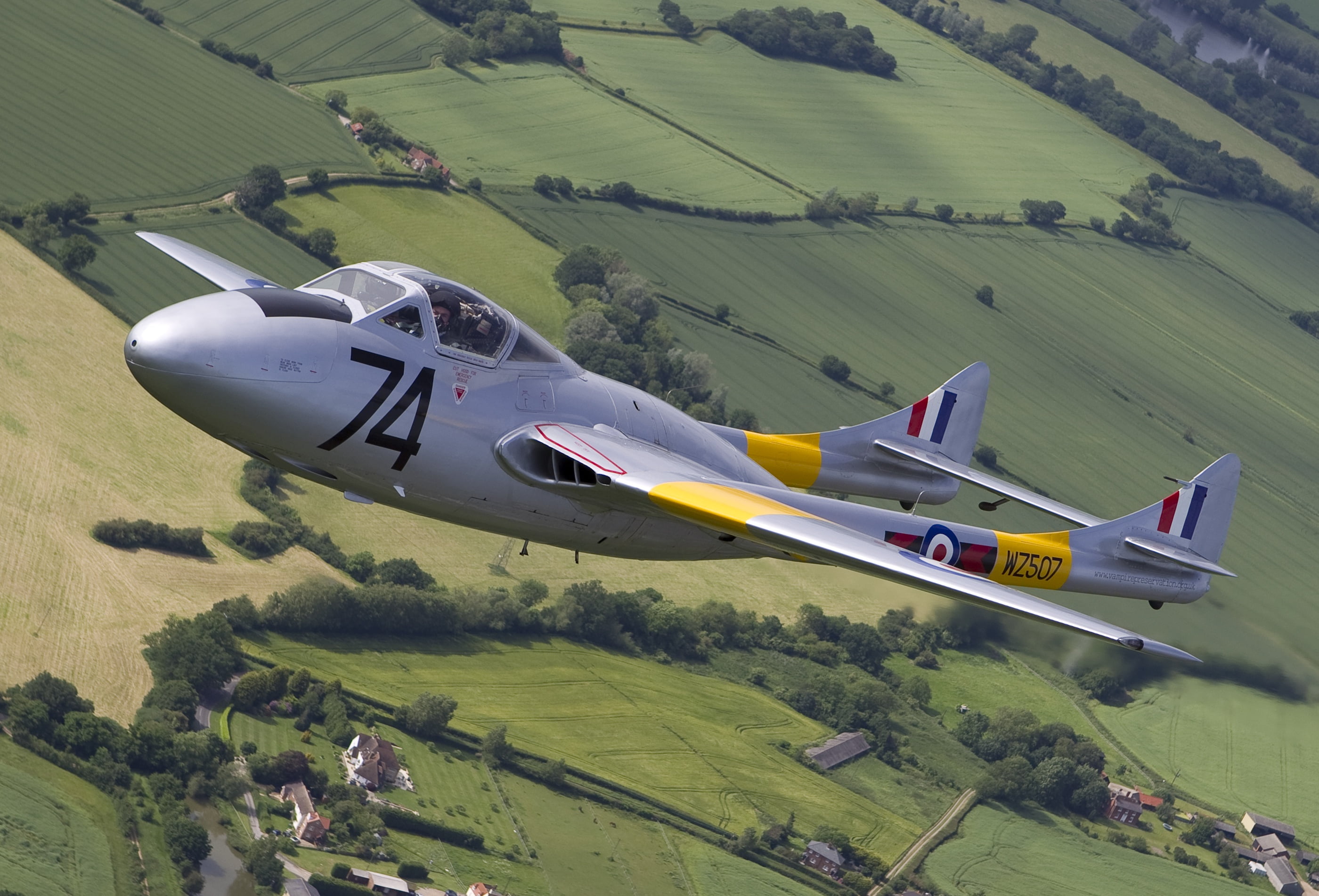 de Havilland Aircraft Company, De Havilland DH-115 Vampire (T11), Vampire, Combat training, De Havilland Vampire, 2K, RAF, Fighter, HD Wallpaper