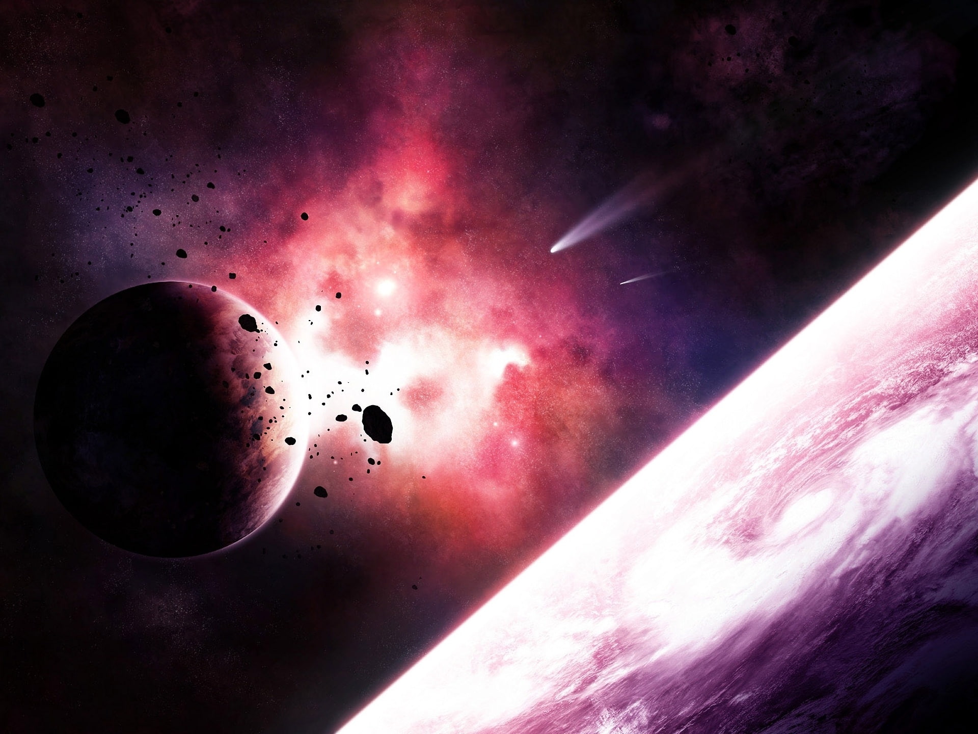 Nebula, Space, Purple, planets, Comet, Planet, 1080P, comets, HD Wallpaper