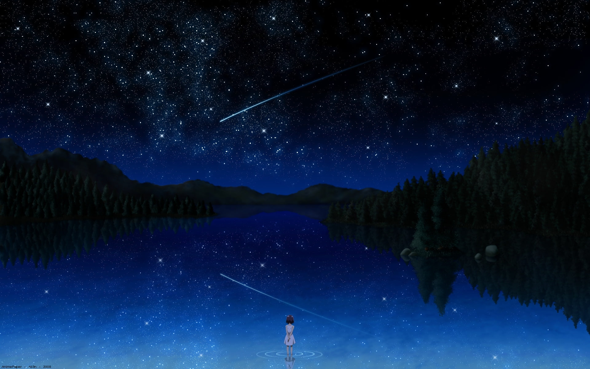 cartoon/comic, black, anime, hd, stars, 1080P, comet, than, darker, HD Wallpaper