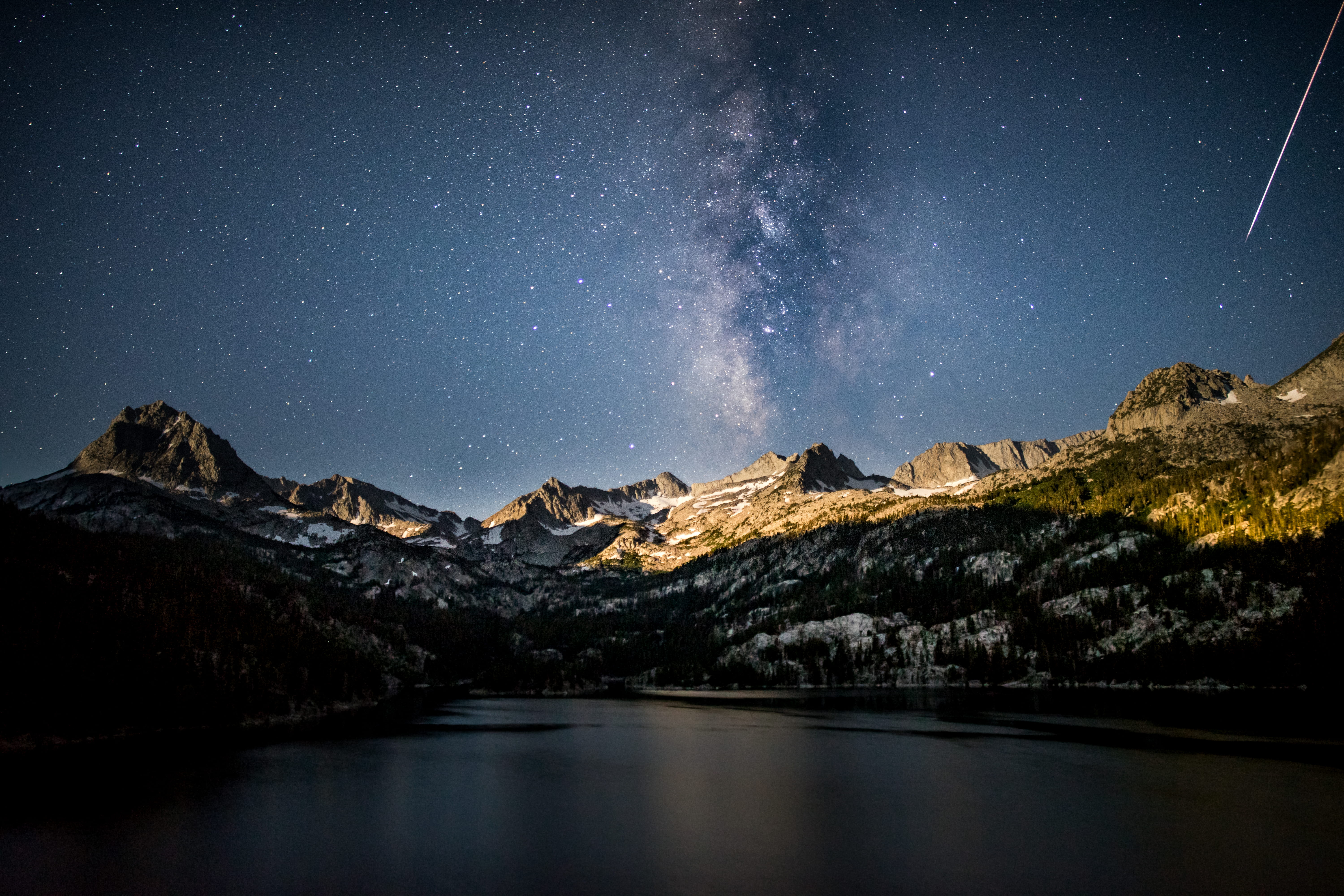 galaxy, science, shooting star, 5K, milkyway, moonlight, backpacking, planet - Space, mountain Peak, travel, brown, beauty In Nature, sky, scenics, snow, HD Wallpaper