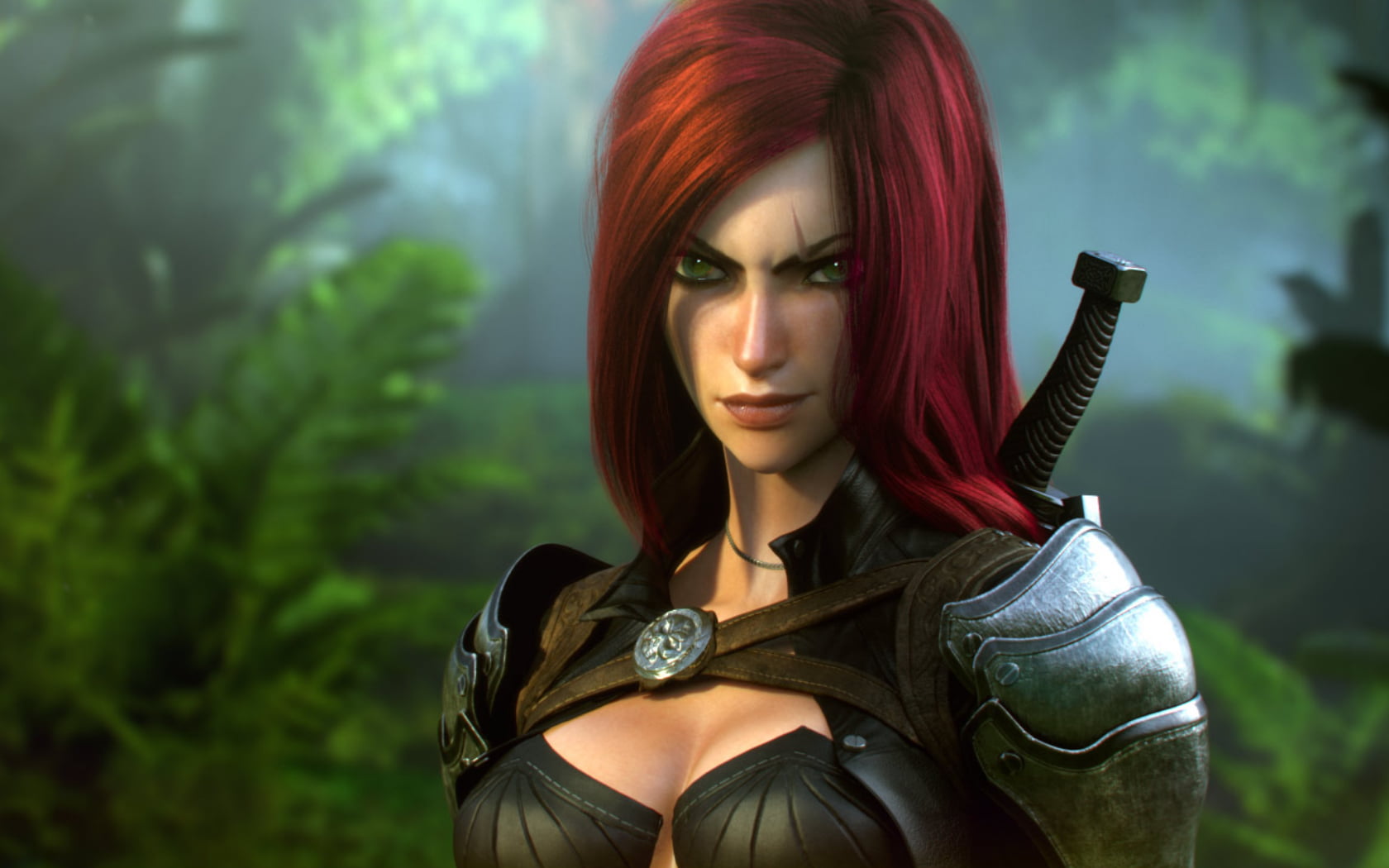redhead, front view, nature, beautiful woman, lifestyles, fantasy girl, real people, one person, focus on foreground, 720P, dyed hair, sword, hair, HD Wallpaper