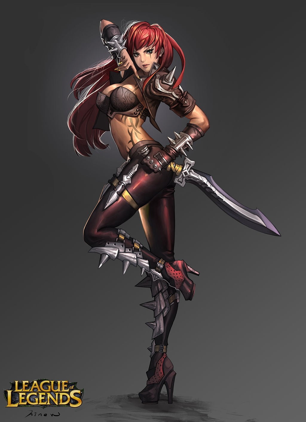 futuristic, hair, full length, 720P, black background, portrait, adult, katarina (league of legends), league, League of Legends, robot, young adult, body paint, Phone HD Wallpaper
