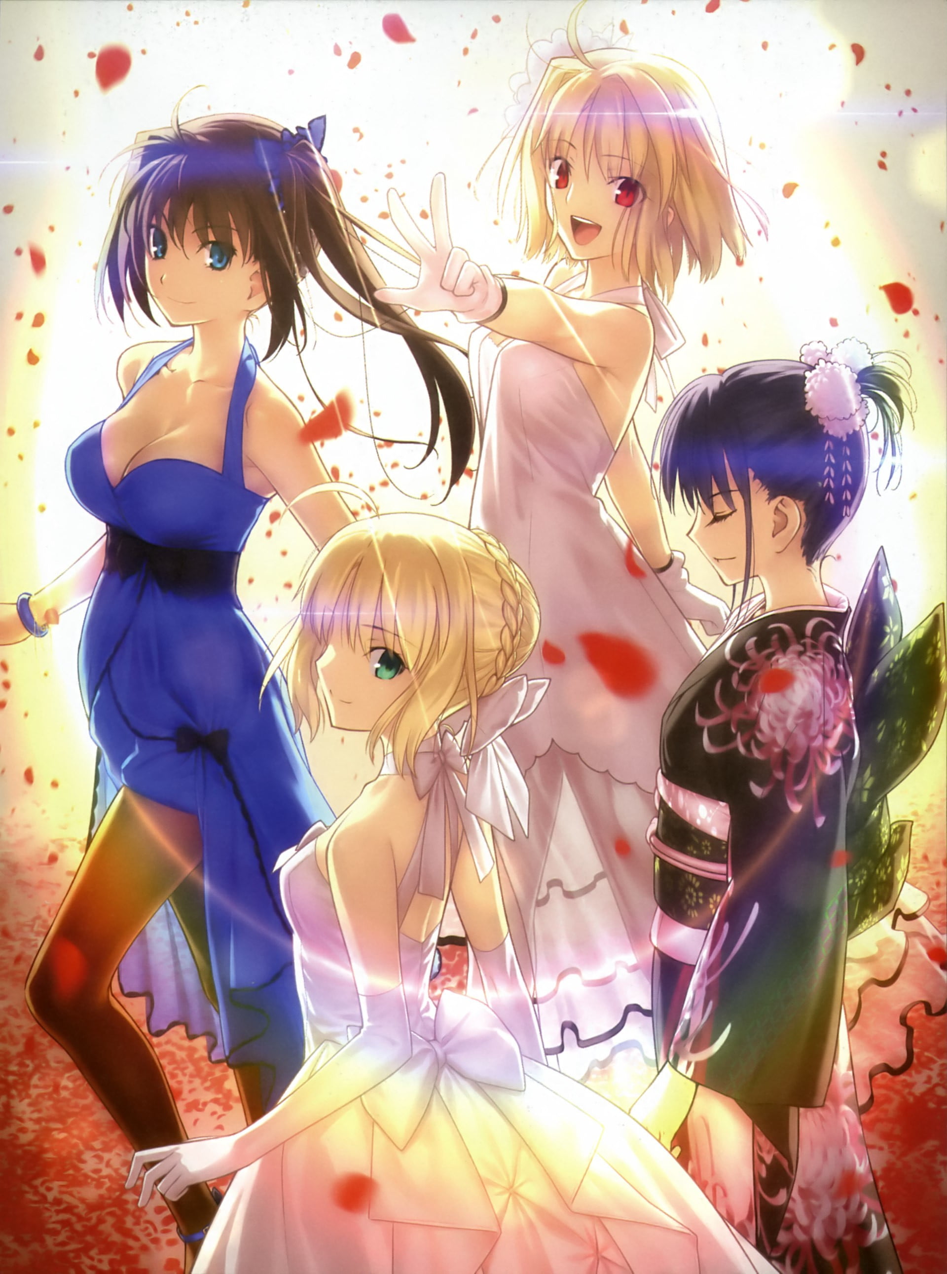 Lunar Legend Tsukihime , Aozaki Aoko, leisure activity, multi colored, Saber, Mahoutsukai no Yoru, outdoors, adult, Ryougi Shiki, real people, women, blond hair, Phone HD Wallpaper